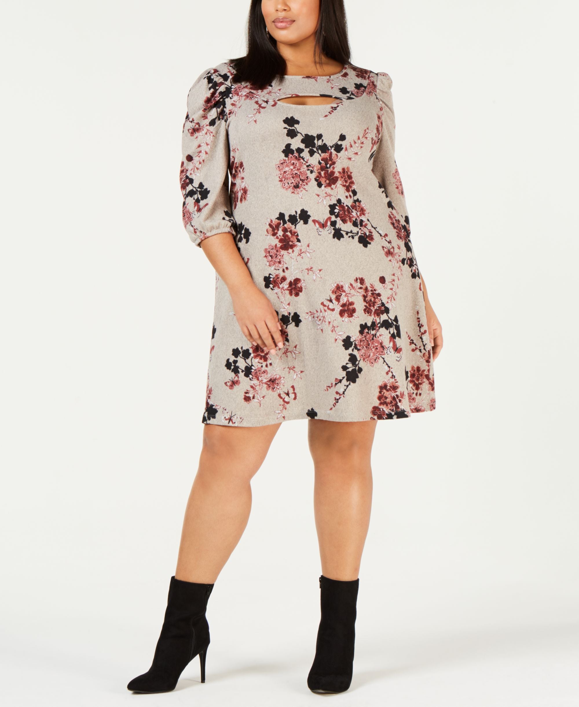 Plus Size Printed Puff-Sleeve Dress