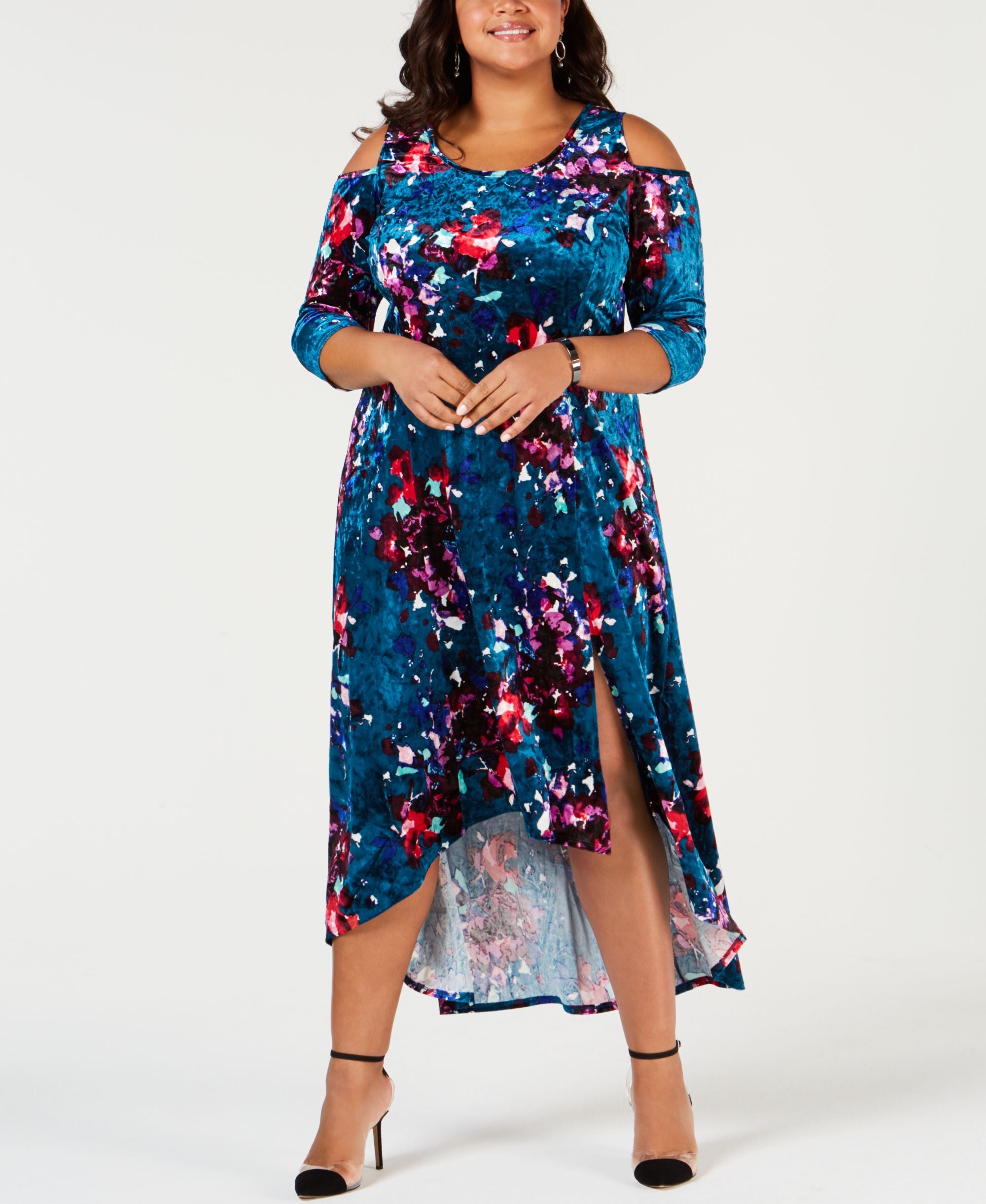 Plus Size Printed Cold-Shoulder Dress