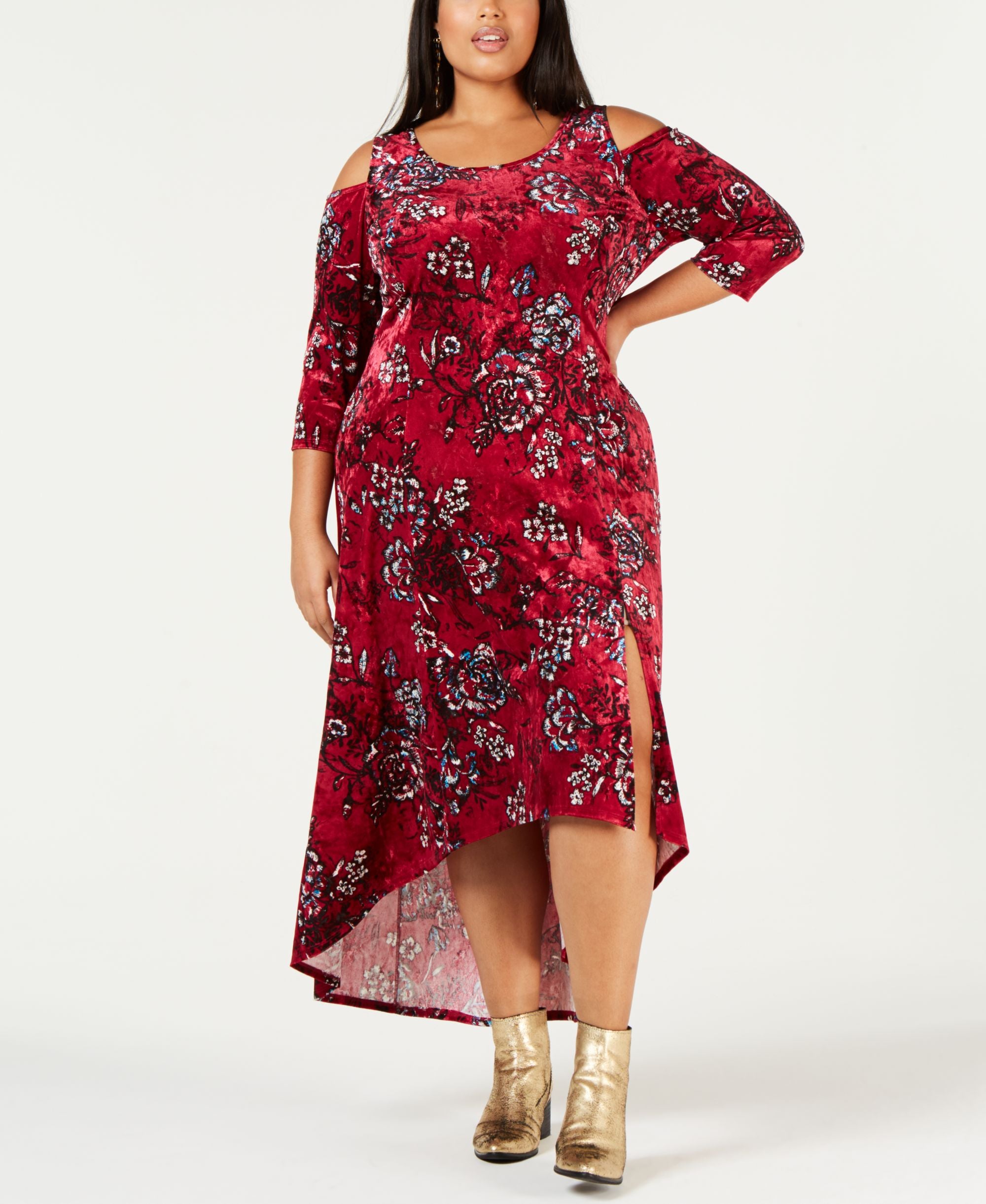 Plus Size Printed Cold-Shoulder Dress