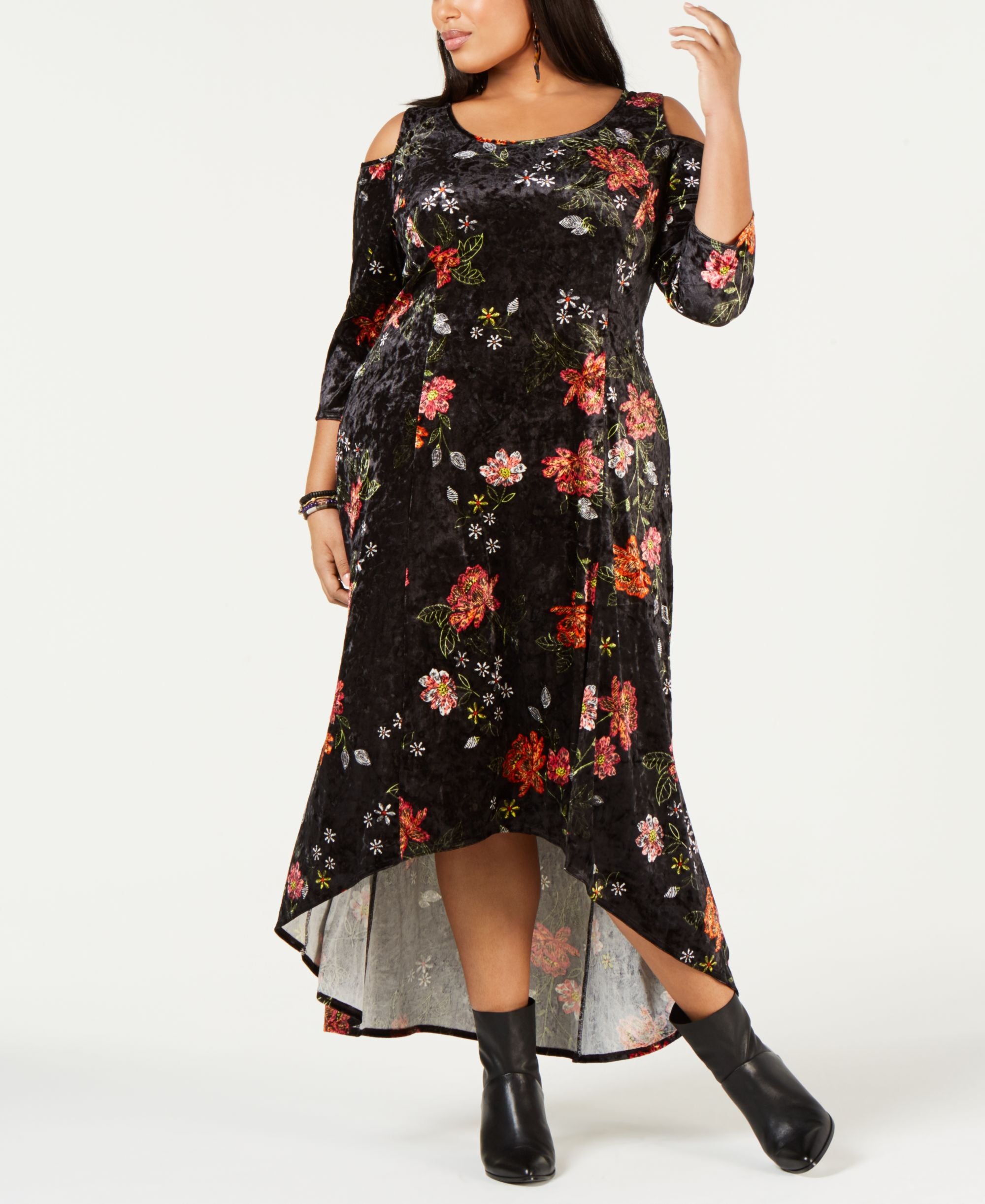 Plus Size Printed Cold-Shoulder Dress