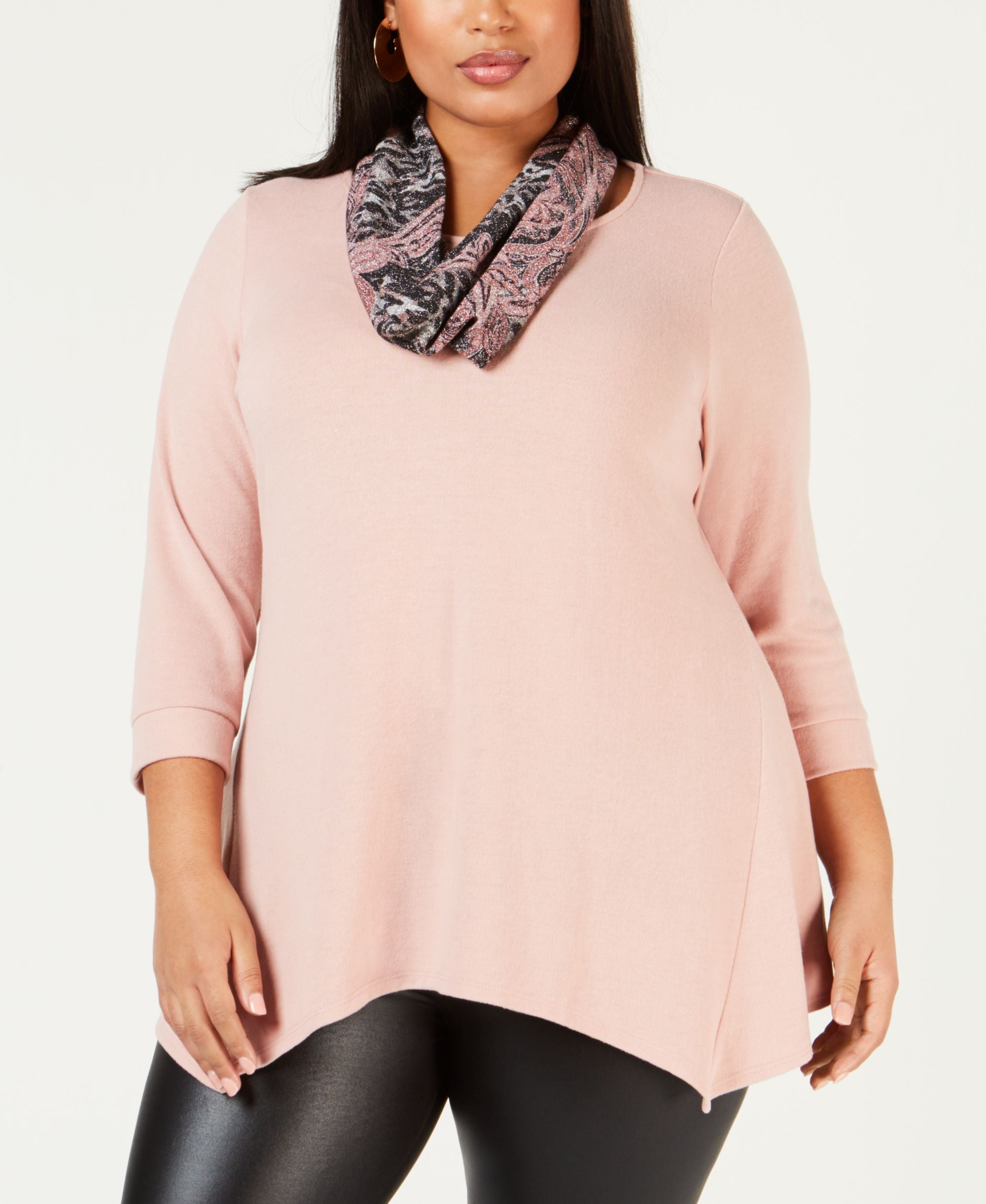 NY Collection Plus Size Handkerchief Hem Premium Top Printed Scarf