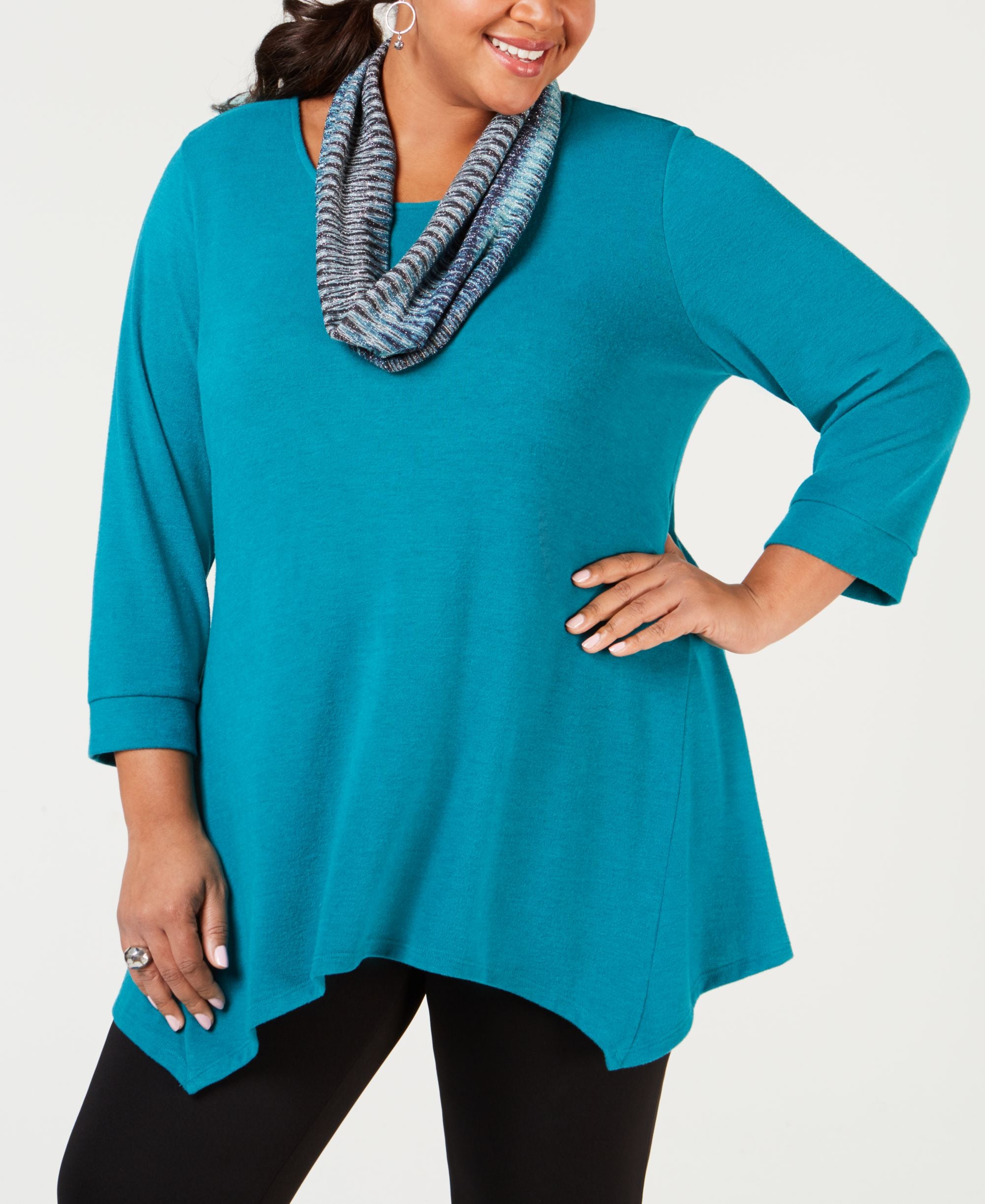 NY Collection Plus Size Handkerchief Hem Premium Top Printed Scarf