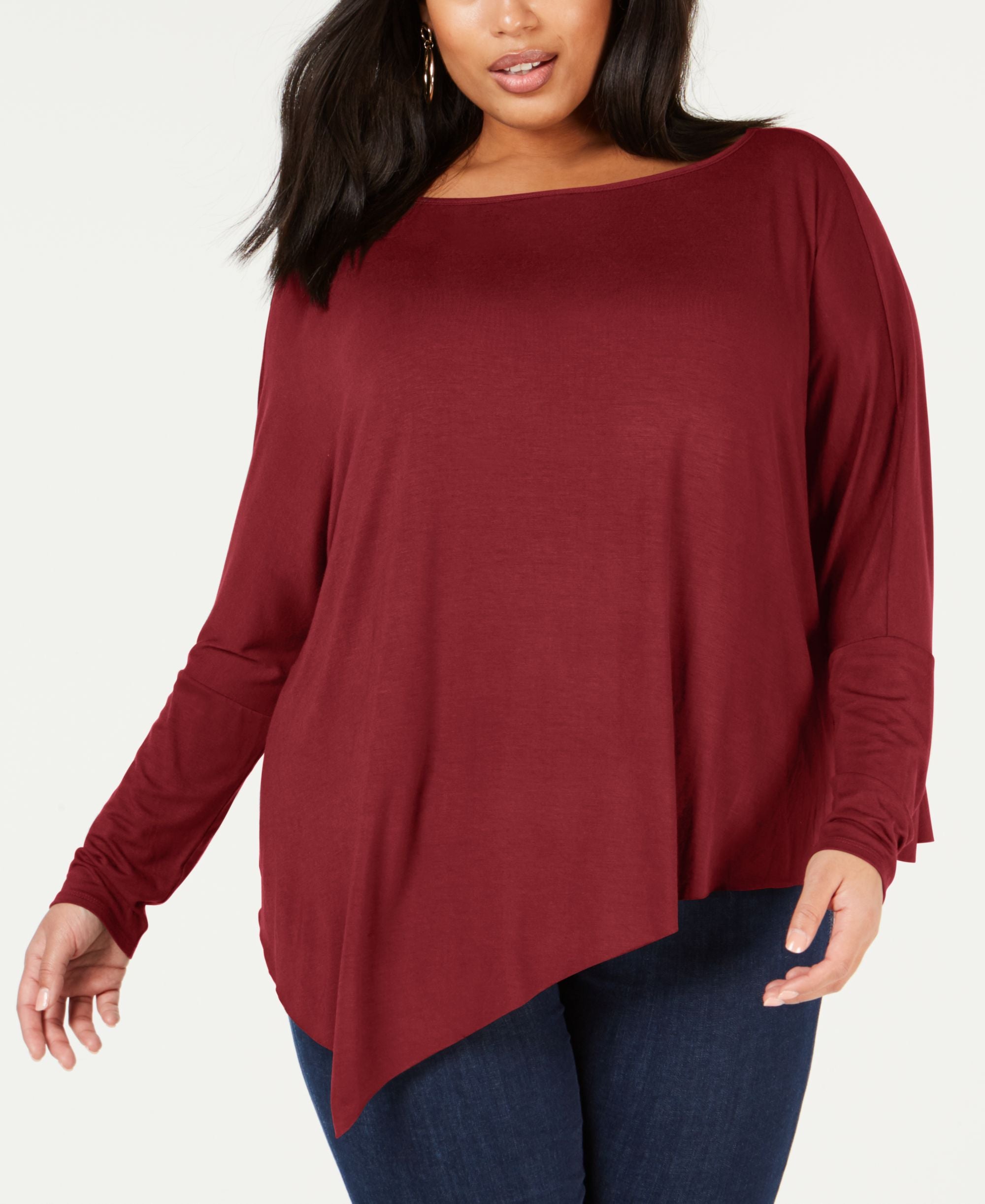 Plus Size Dolman-Sleeve Asymmetrical Premium Top
