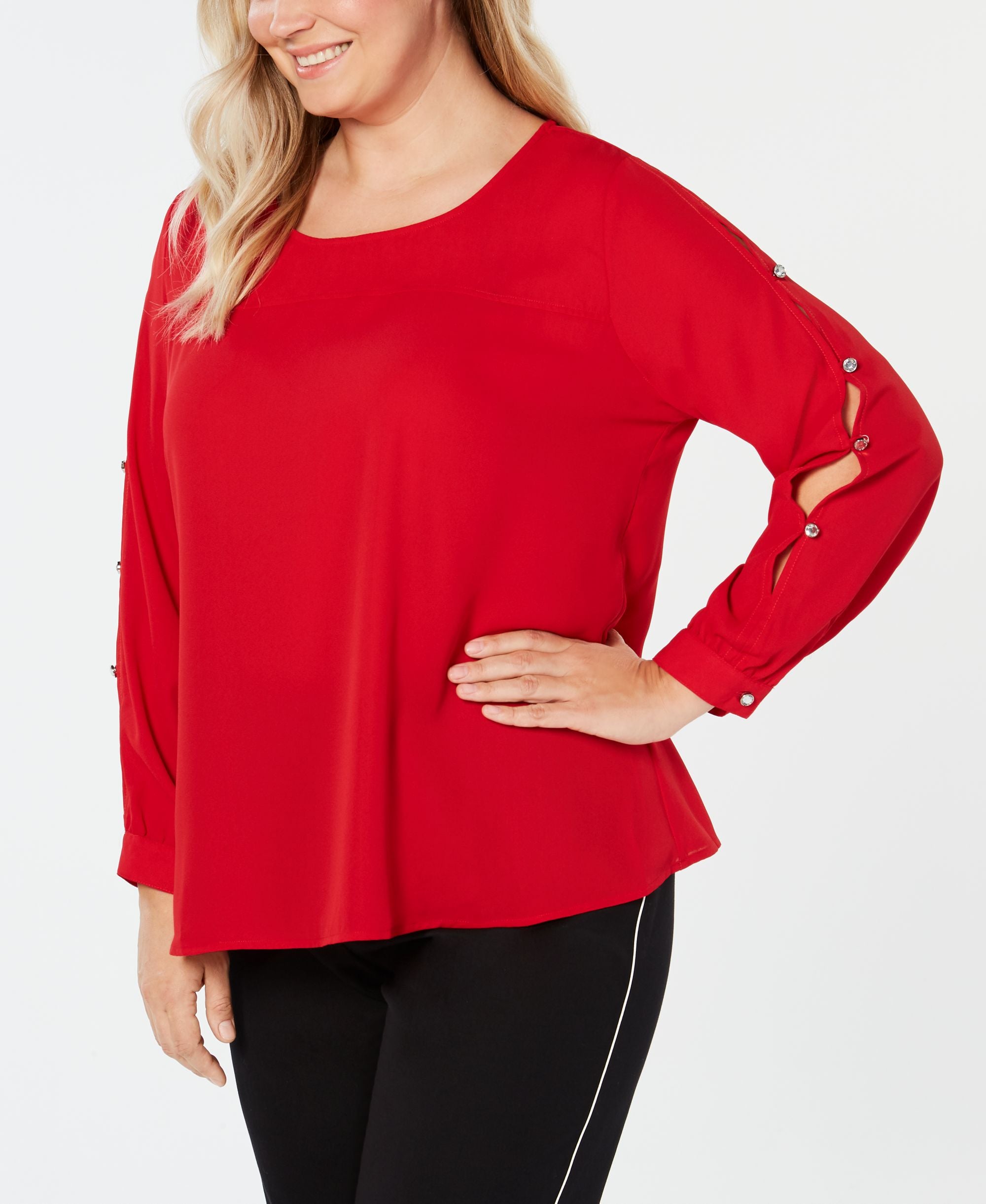 NY Collection Plus Size Embellished Cutout Sleeve Premium Top