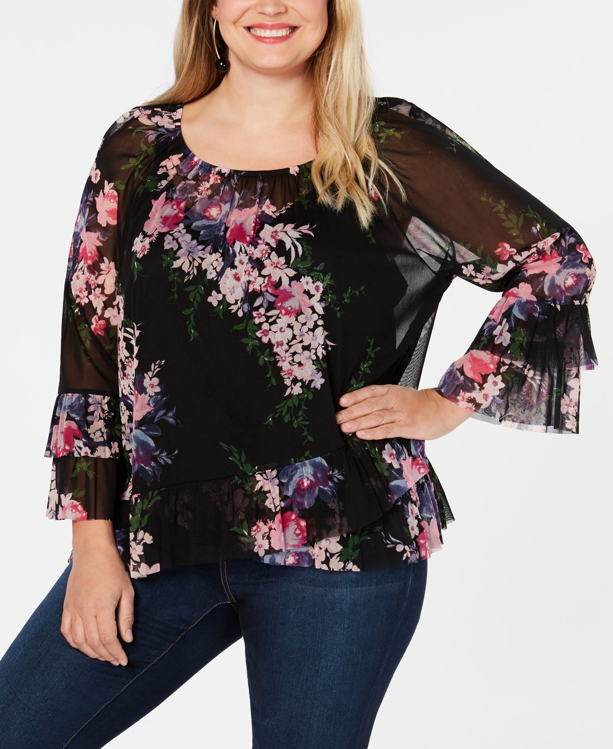 Plus Size Asymmetrical Ruffle Peasant Premium Top