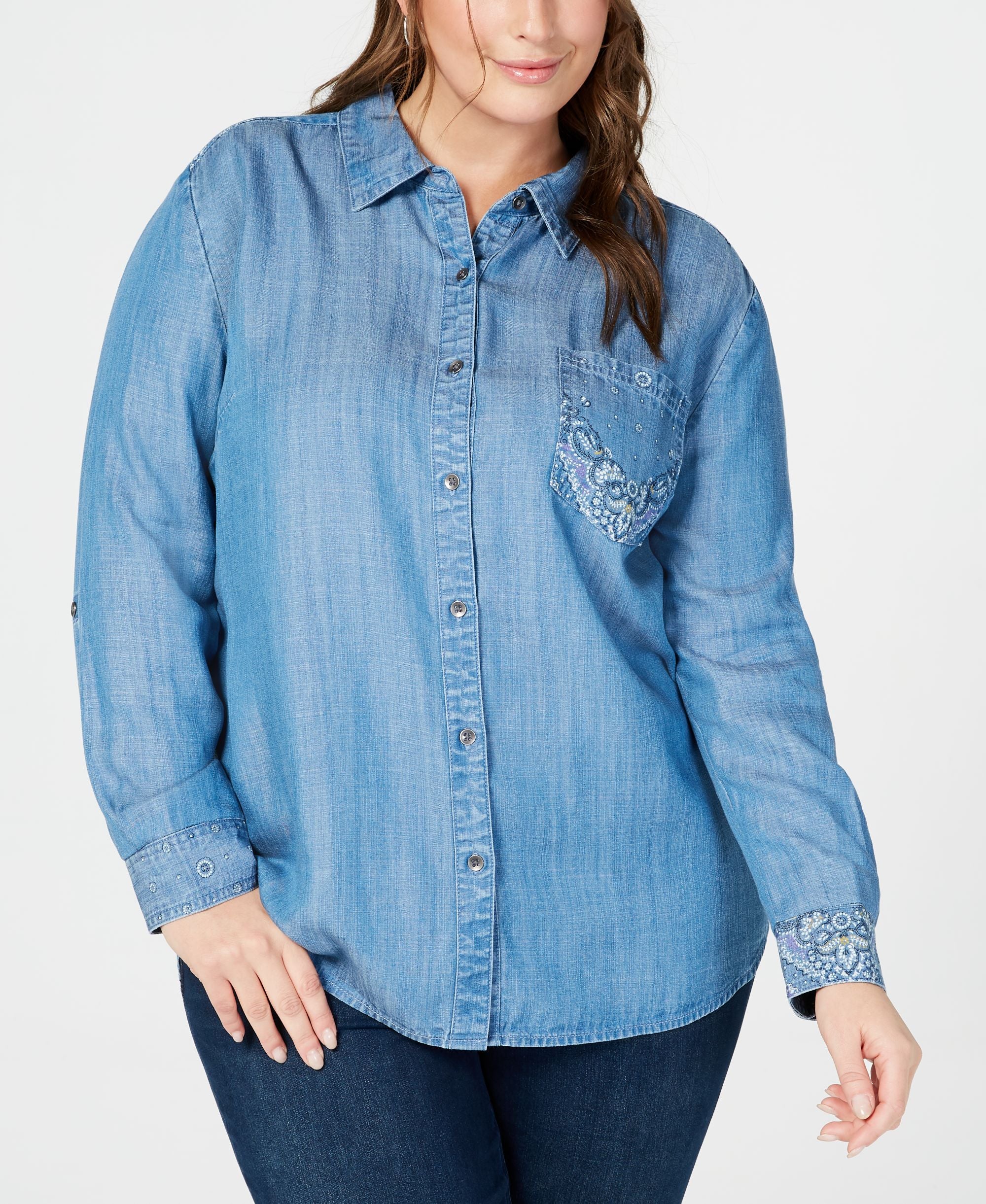 Style & Co Plus Size Bandana Print Button Up Modern Shirt