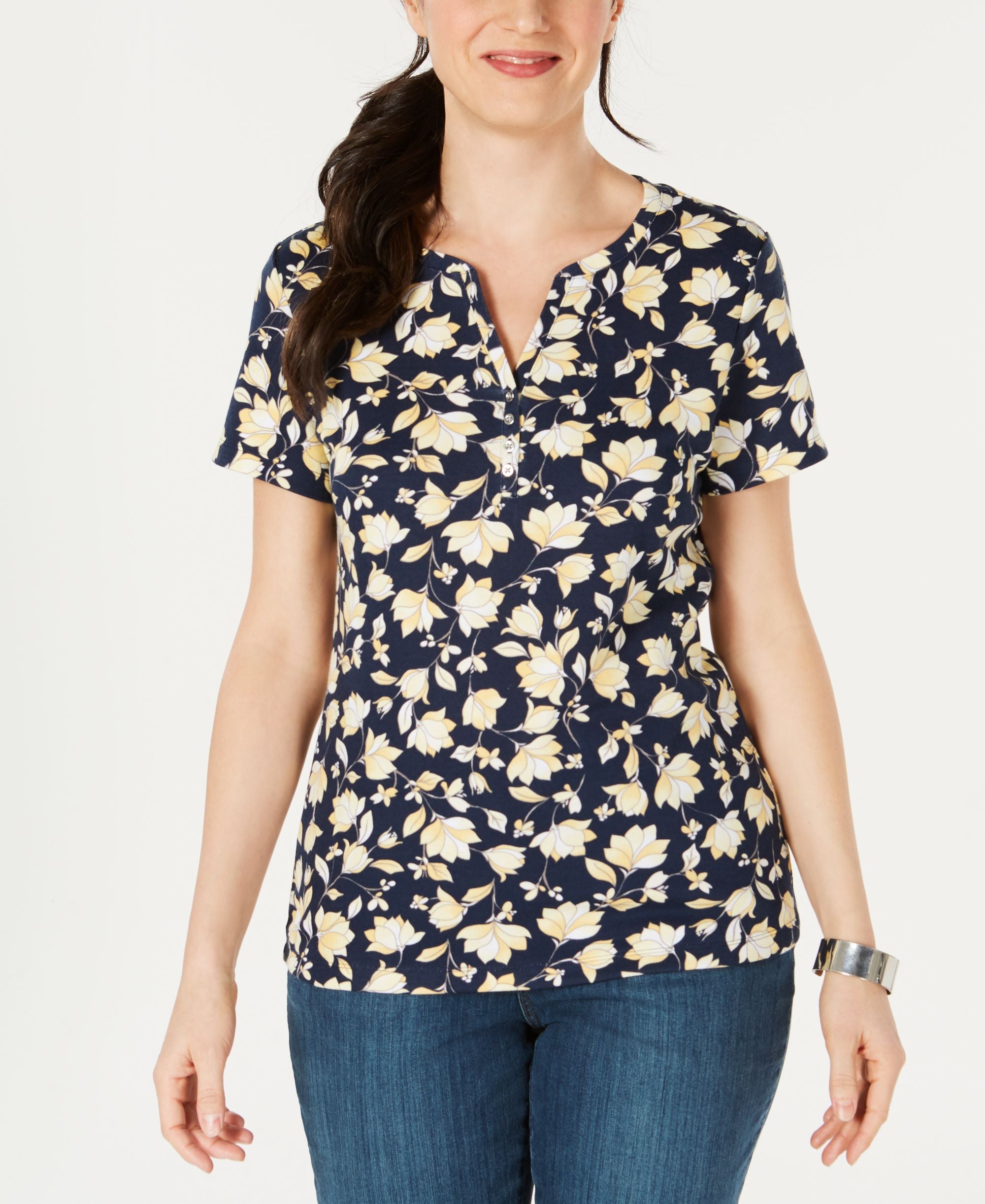 Karen Scott Printed Split Neck T-Modern Shirt