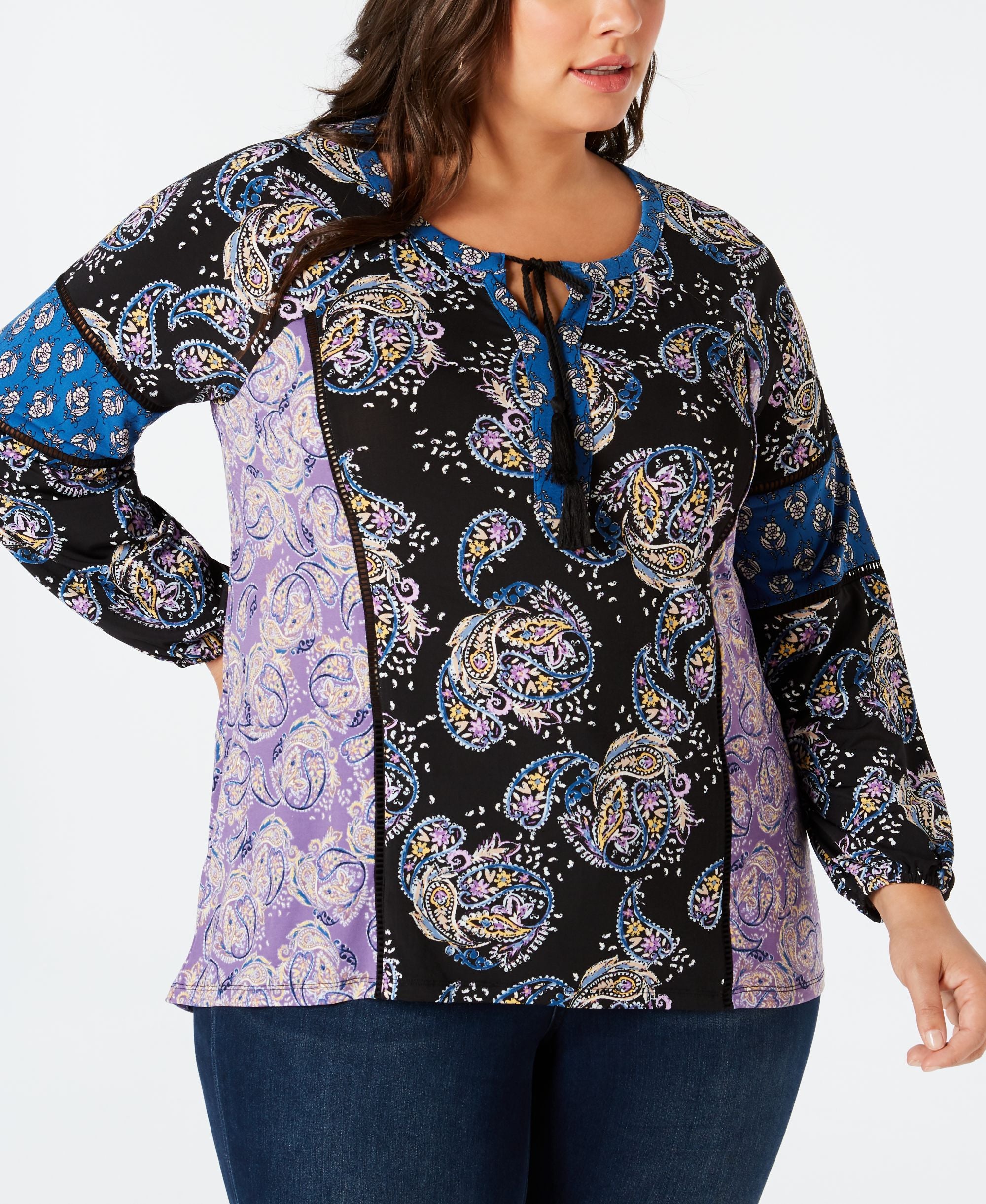Plus Size Paisley-Print Peasant Premium Top