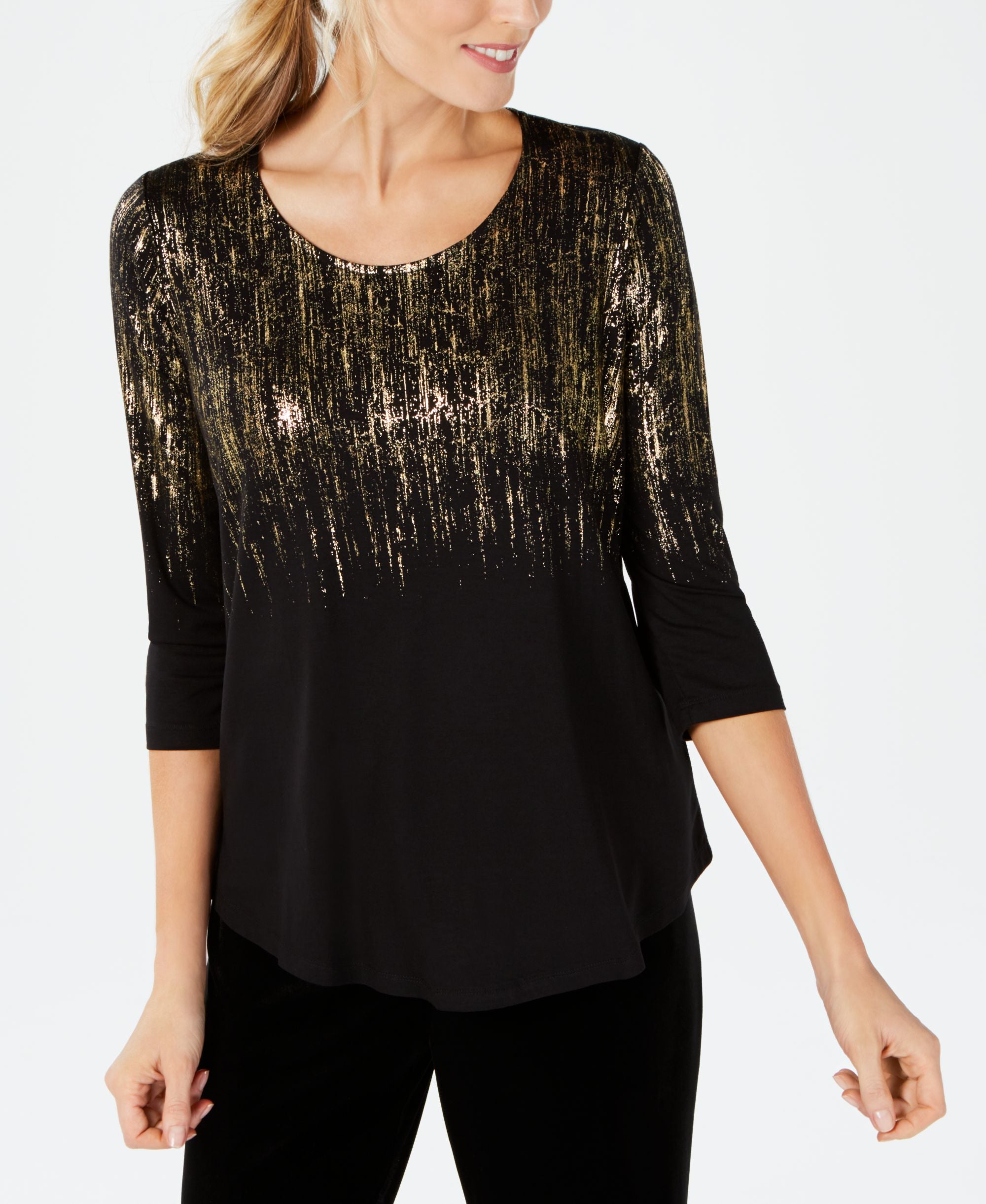 JM Collection 3/4 Sleeve Printed Tunic Premium Top