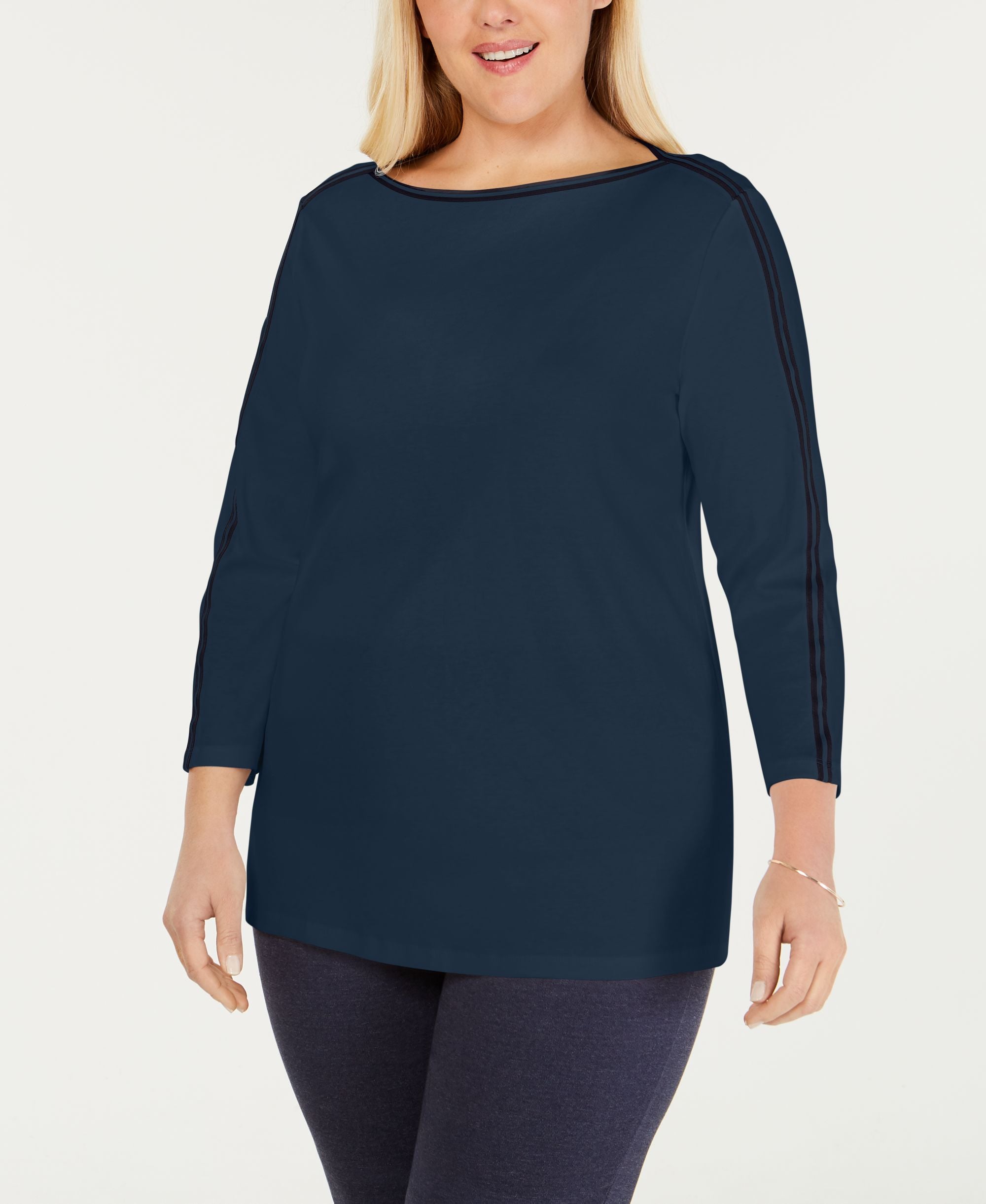 Plus Size Cotton Athletic-Trim Premium Top