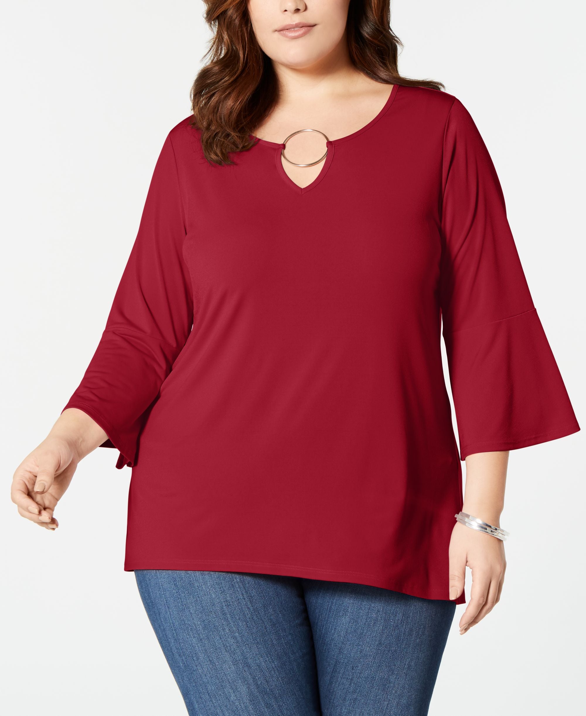 Plus Size Bell-Sleeve Keyhole Signature Blouse