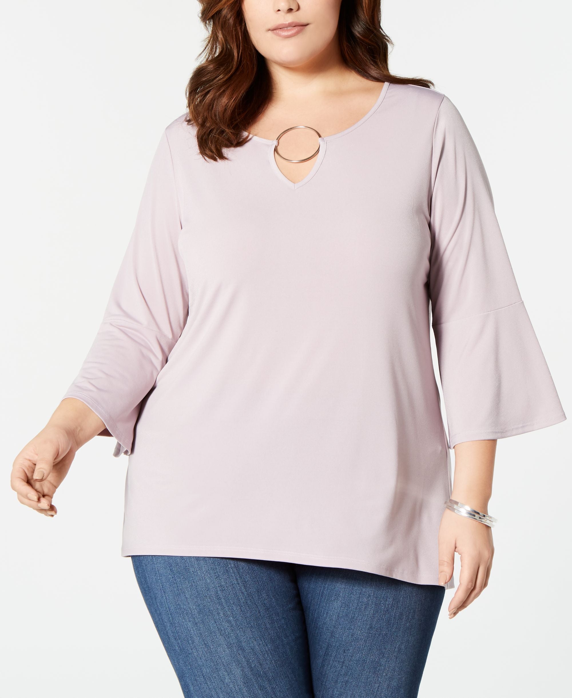 Plus Size Bell-Sleeve Keyhole Signature Blouse