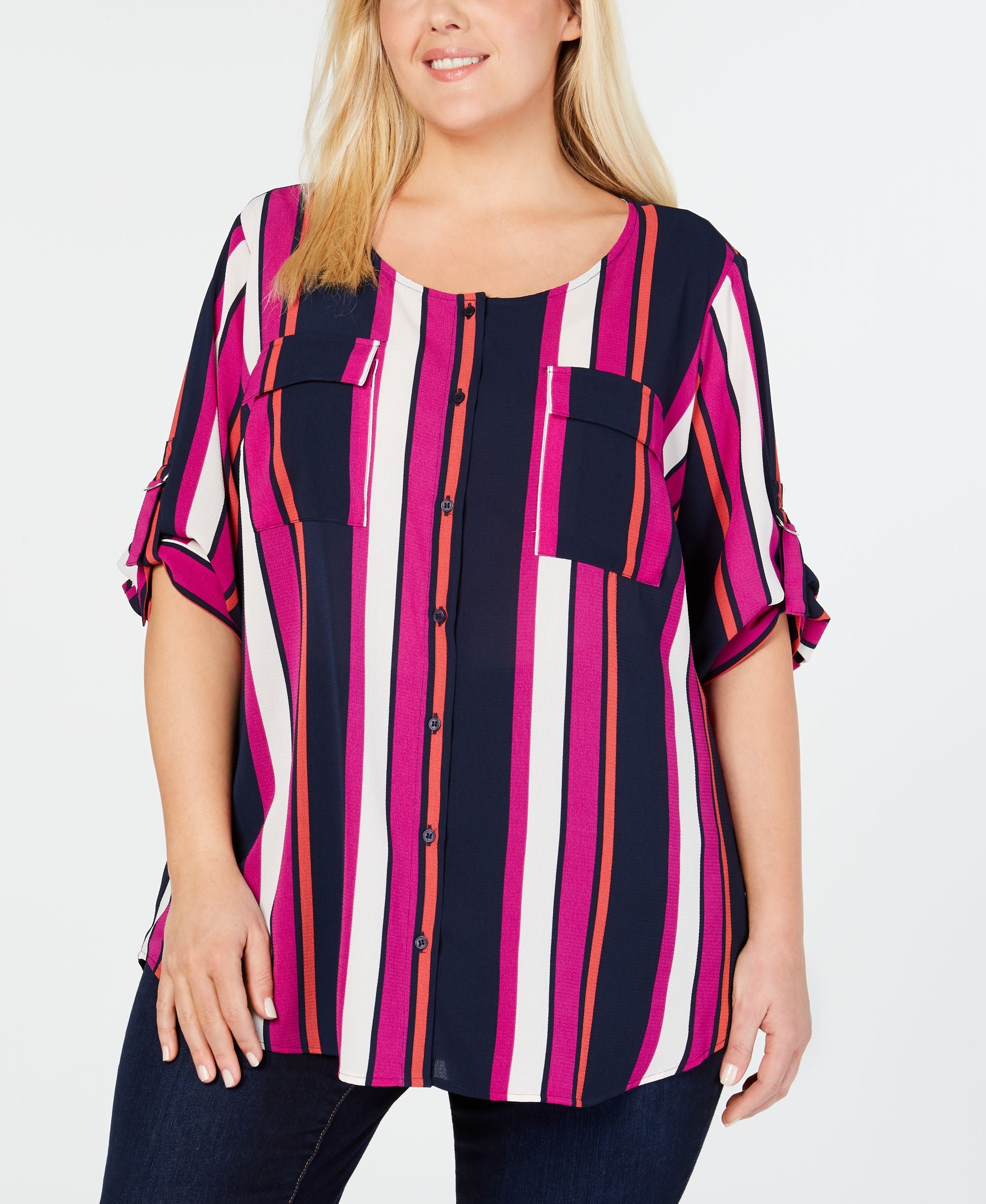 NY Collection Plus Size Striped Signature Blouse