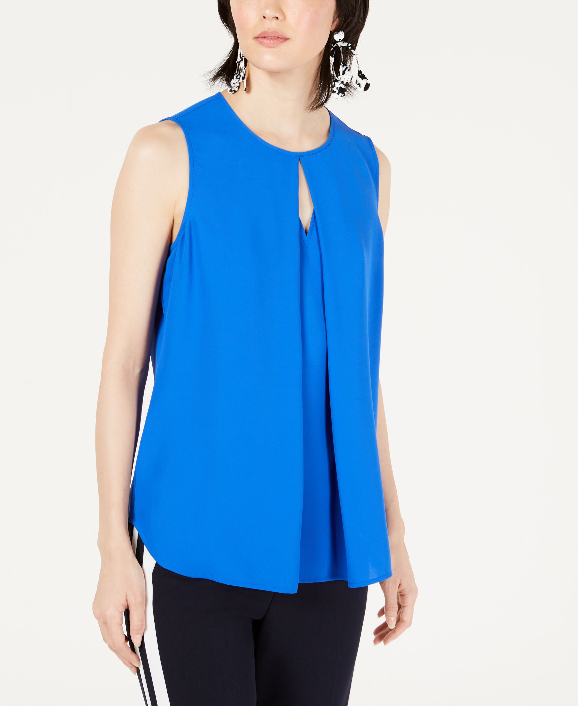 Bar III Keyhole Pleated Crepe Signature Blouse