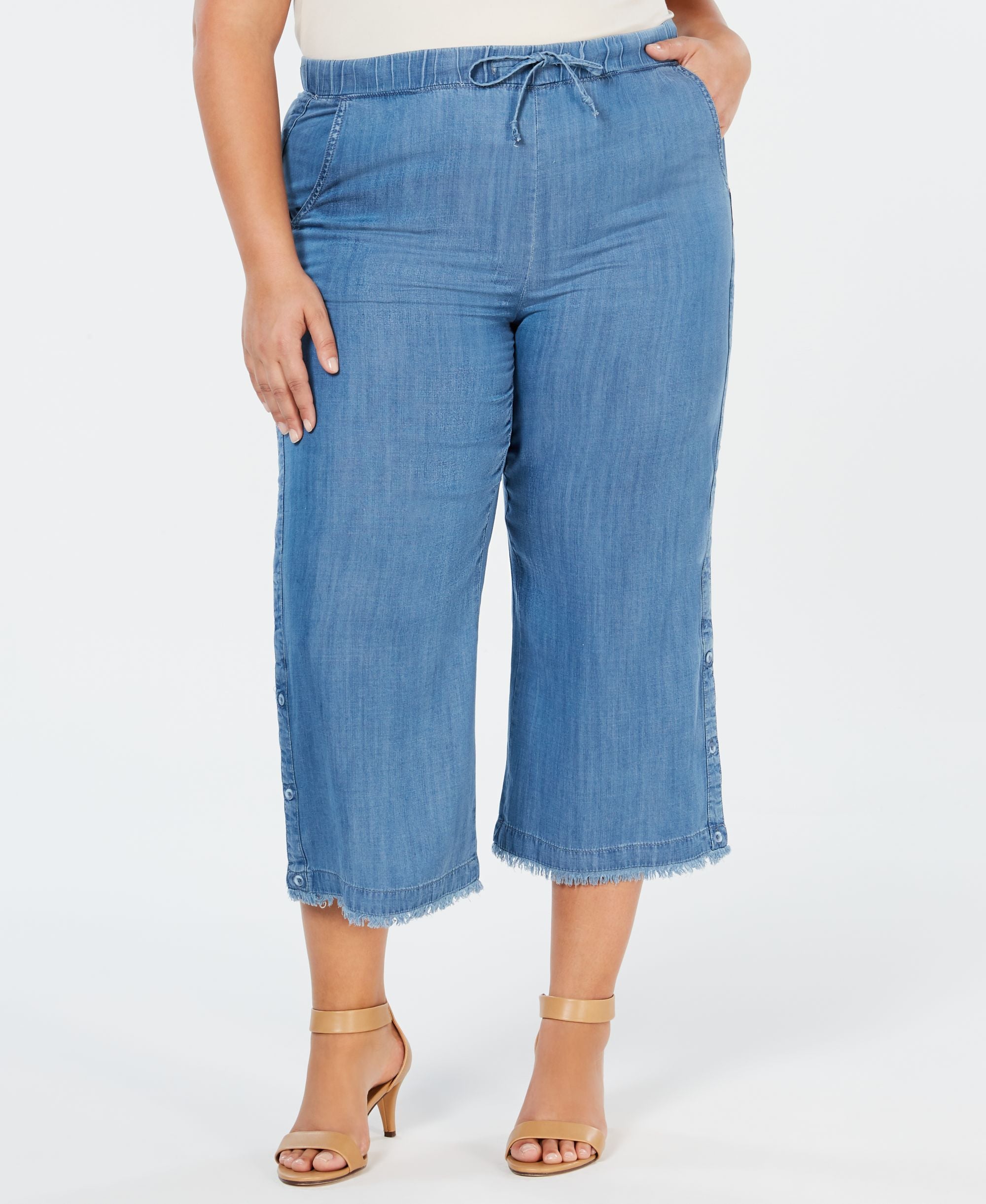 Style & Co Plus Size Button Cuff Cropped Signature Pants
