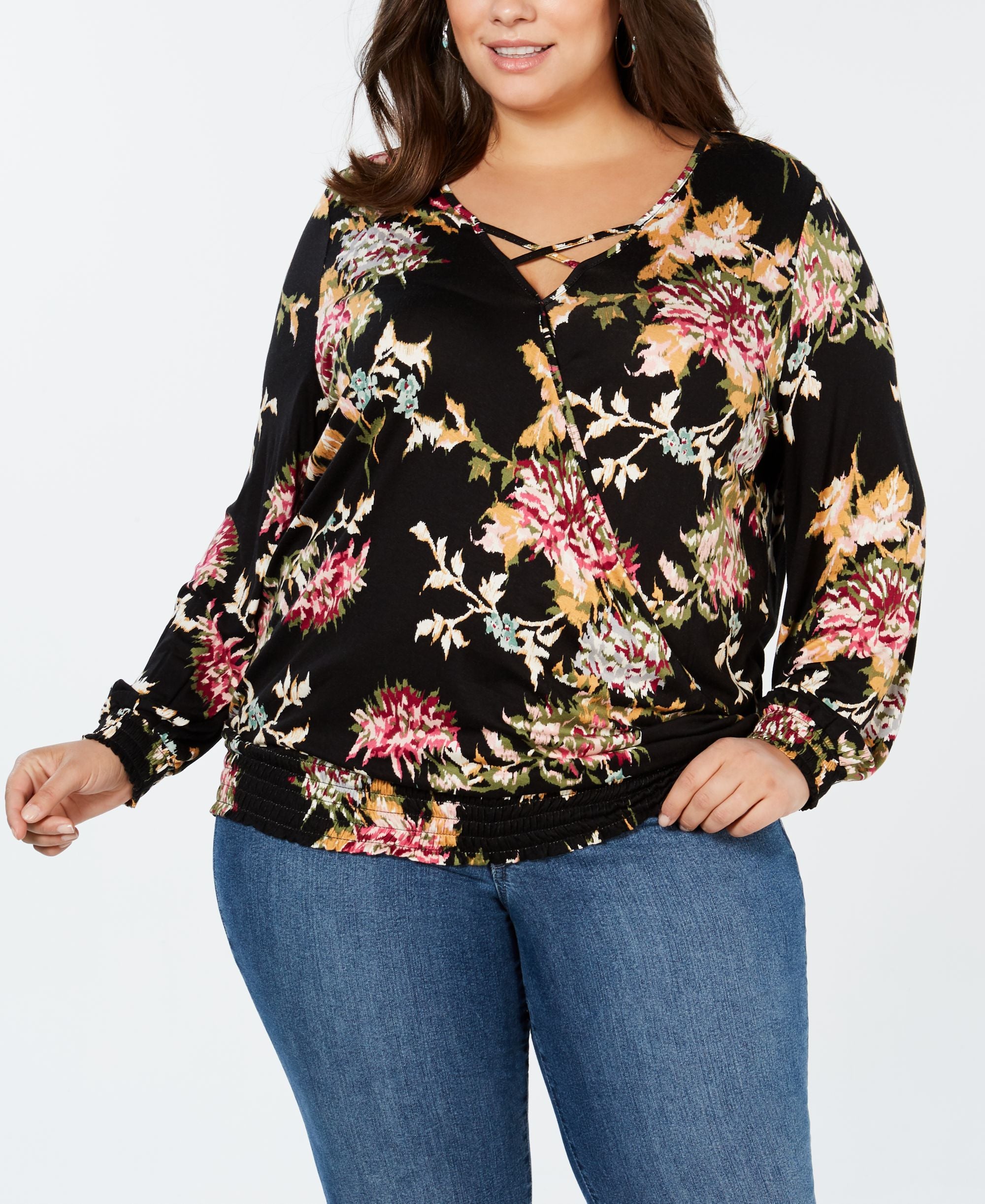Plus Size Printed Smocked Premium Top