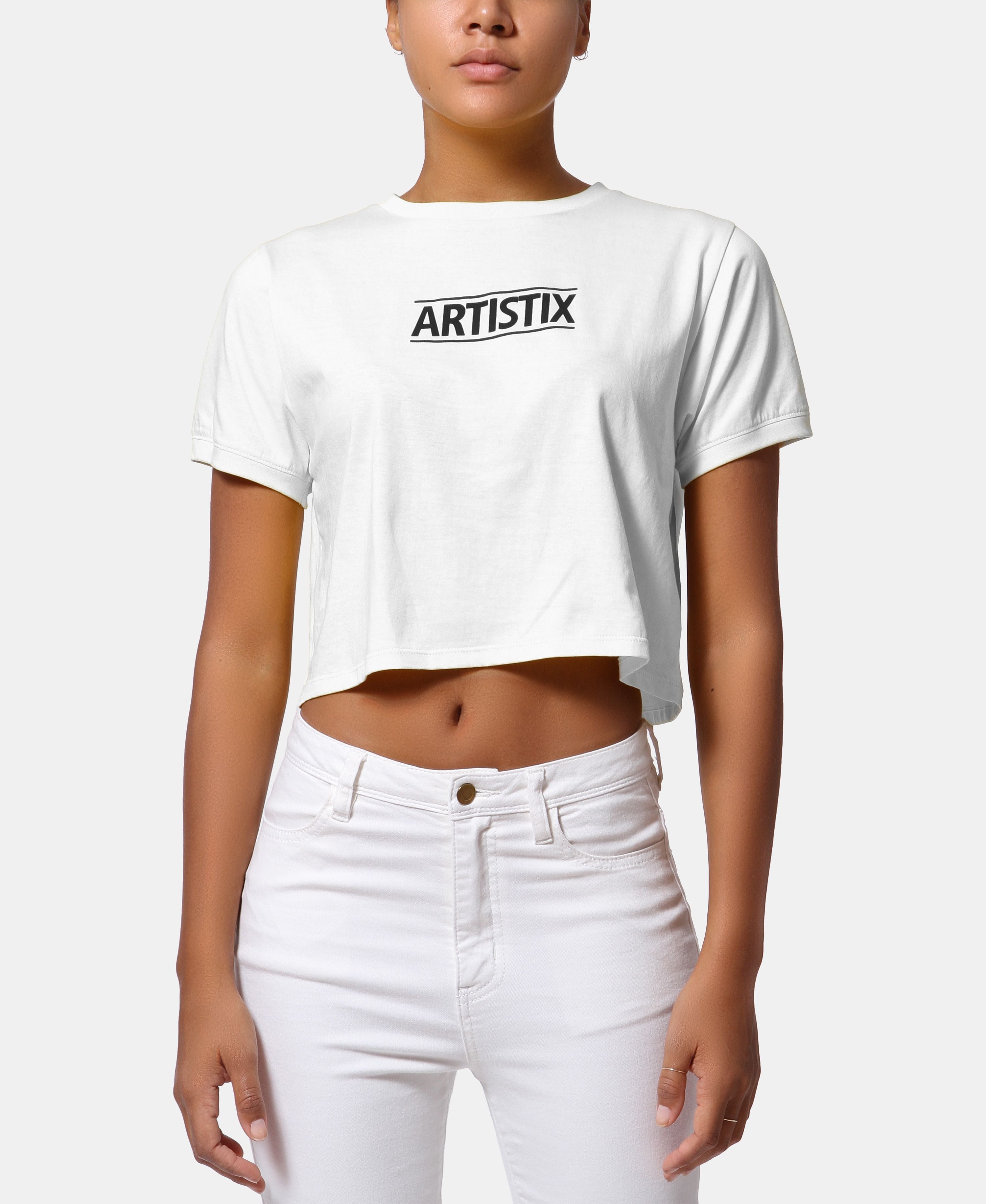 Artistix Cotton Logo Graphic Cropped Premium Top  White M