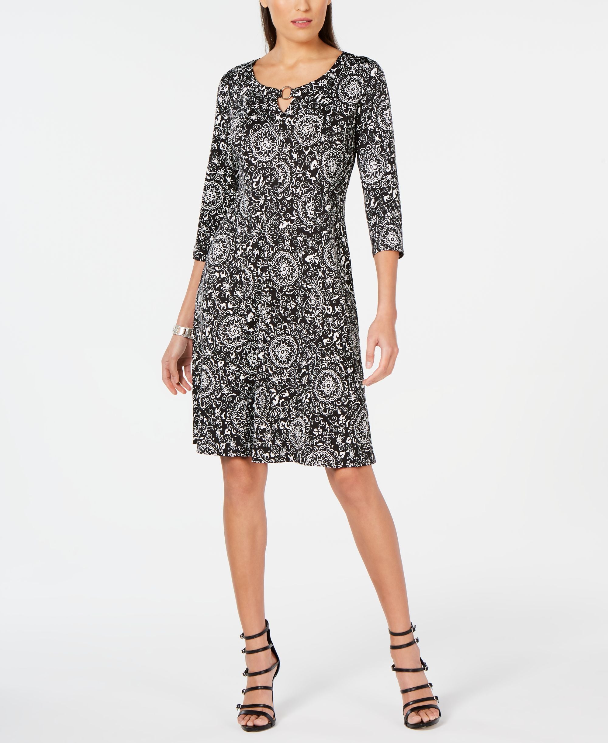 NY Collection Petite Printed Keyhole Dress