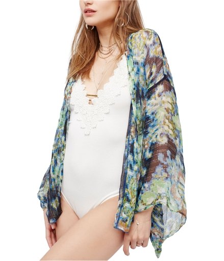 Free People Womens Fluer De Lis Kimono Navy MD (Women's 8-10)