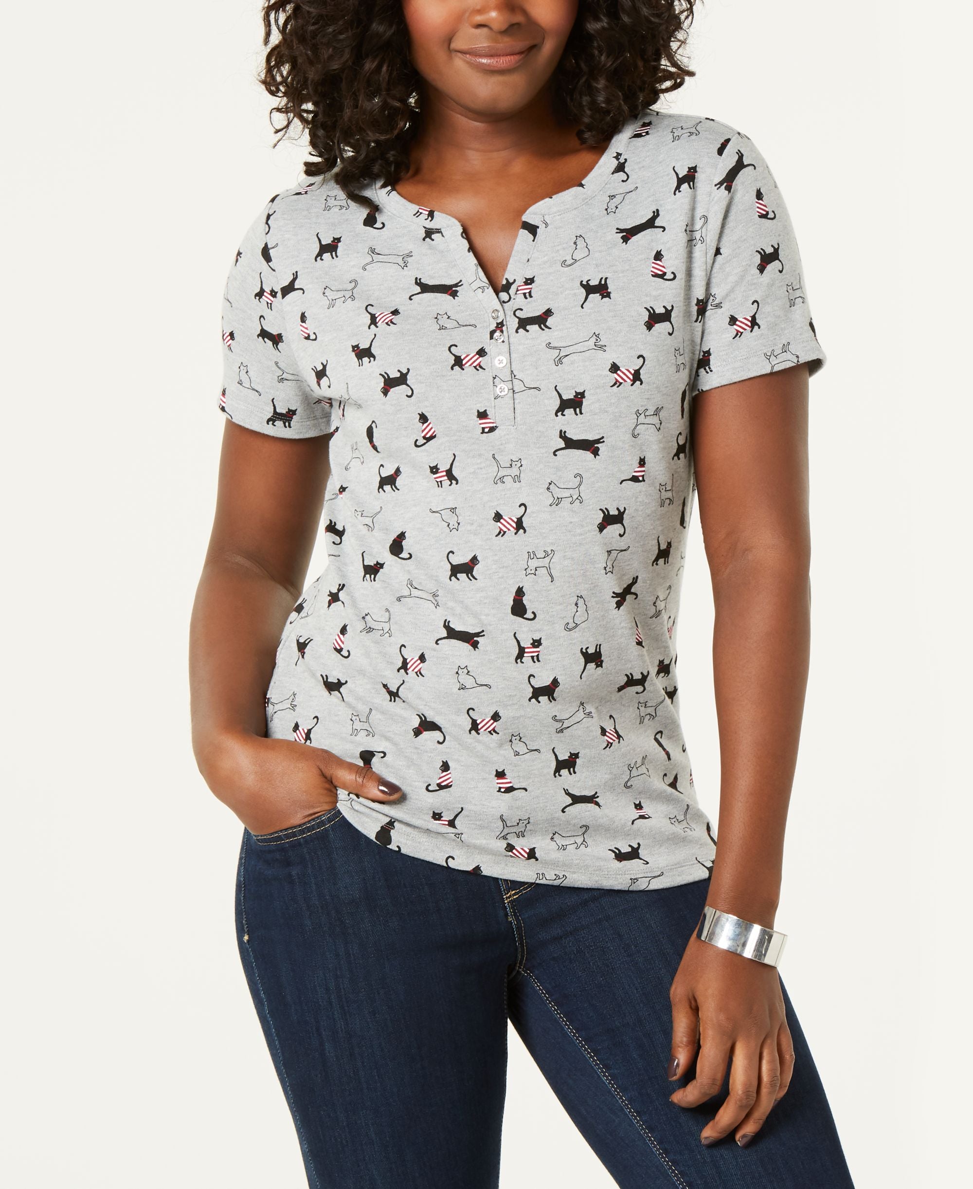 Karen Scott Printed Henley T-Modern Shirt