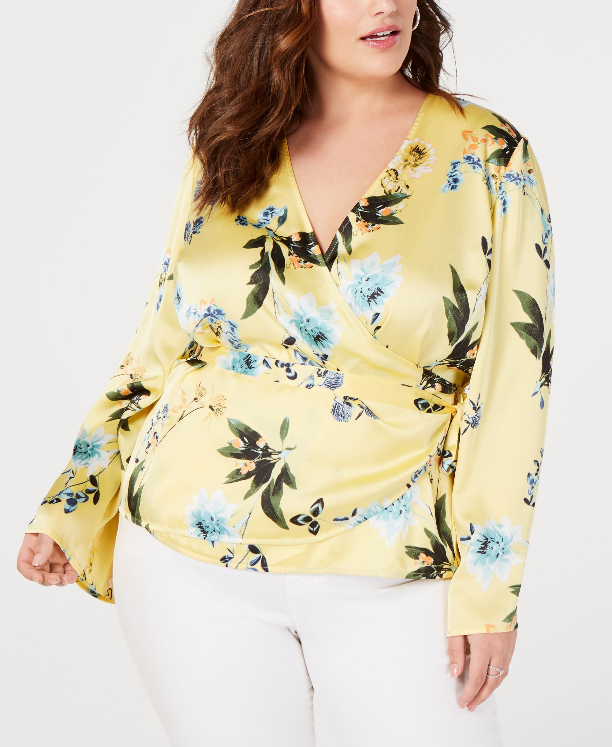 Plus Size Floral Surplice Top