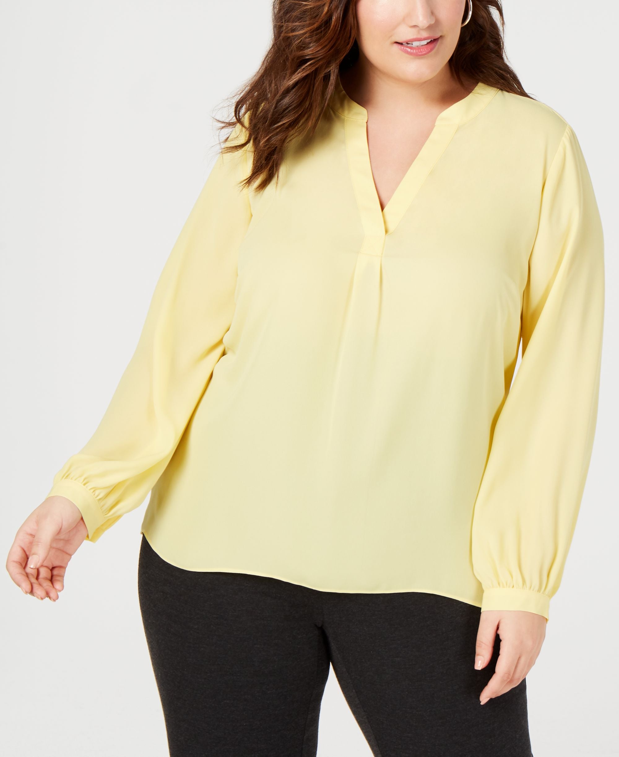 I.N.C. Plus Size V-Neck Woven Knit Premium Top