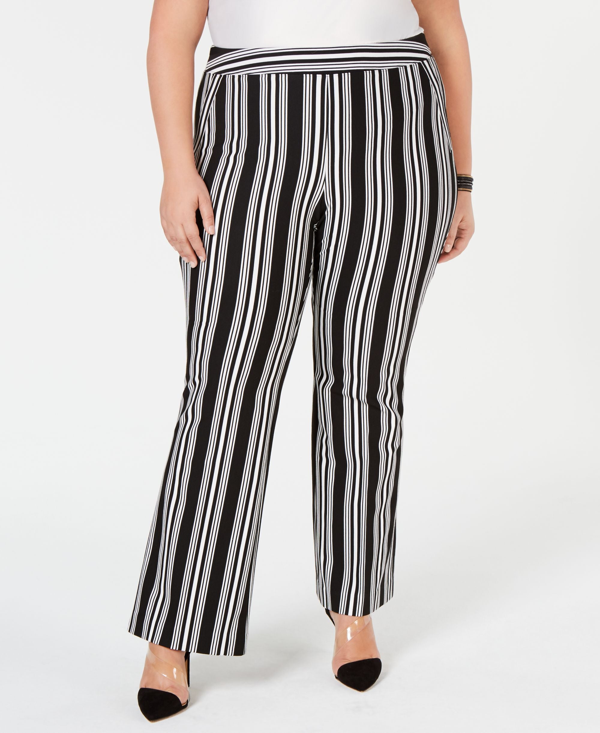 I.N.C. Plus Size Striped Ponte-Knit Boot-Cut Signature Pants