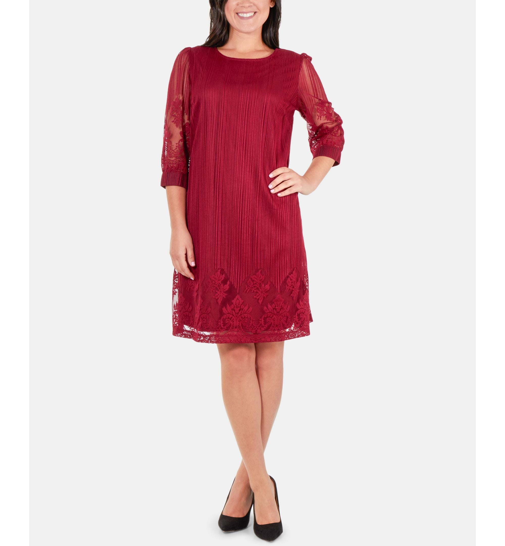 NY Collection Petite Lace Trim A-Line Dress