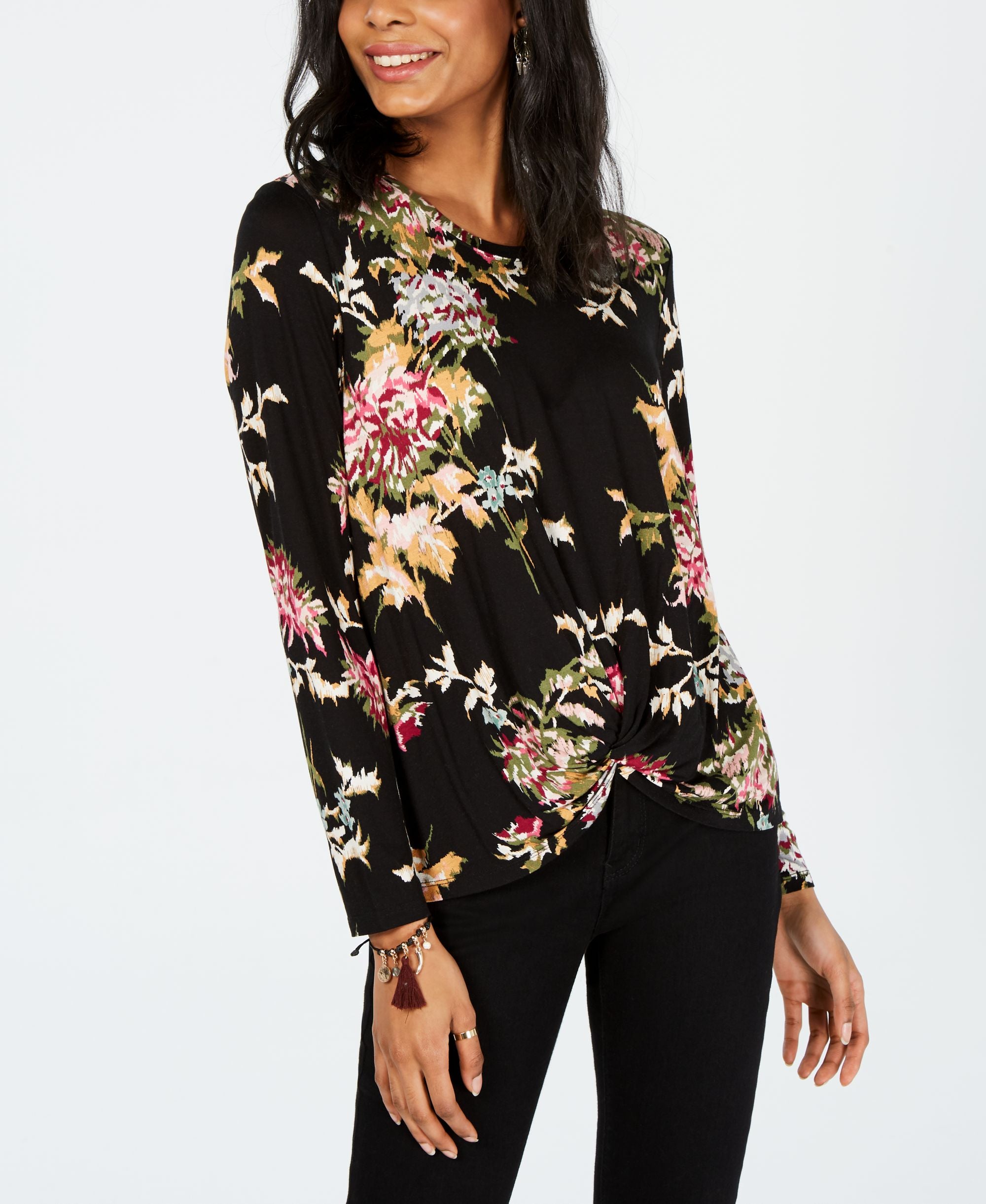 Style & Co Tie Dyed Twist Hem Premium Top