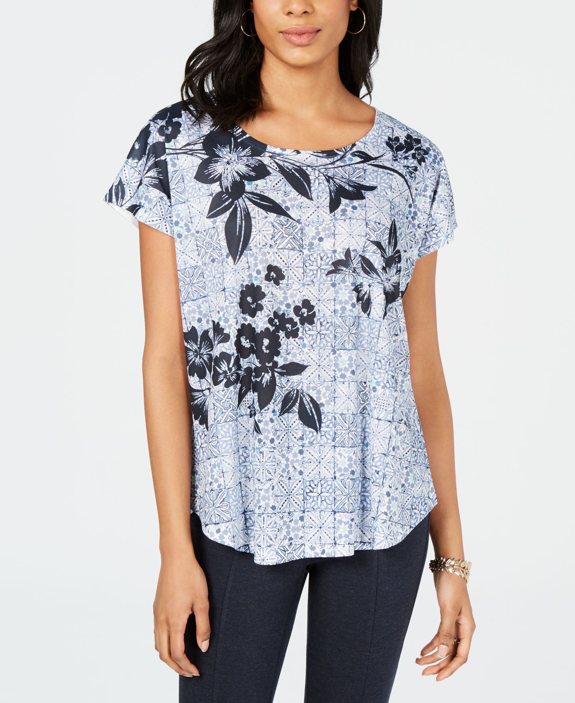Style & Co Short-Sleeve Printed Dolman Premium Top
