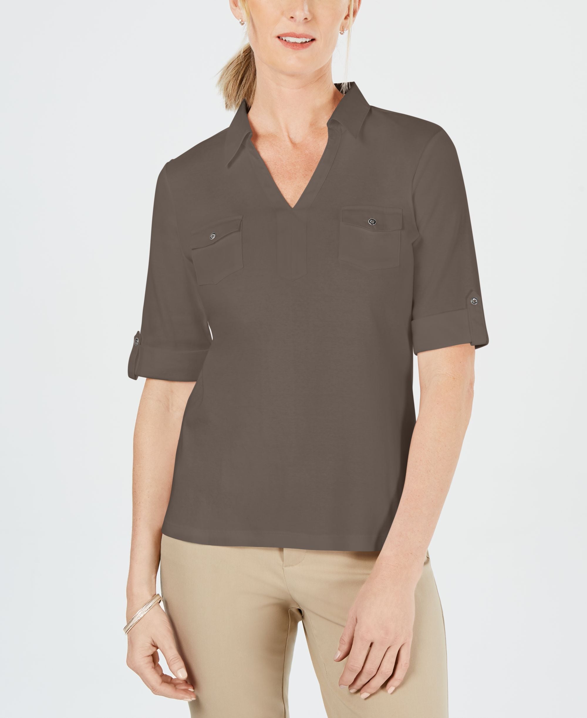 Cotton Cuffed Elbow-Sleeve Premium Top