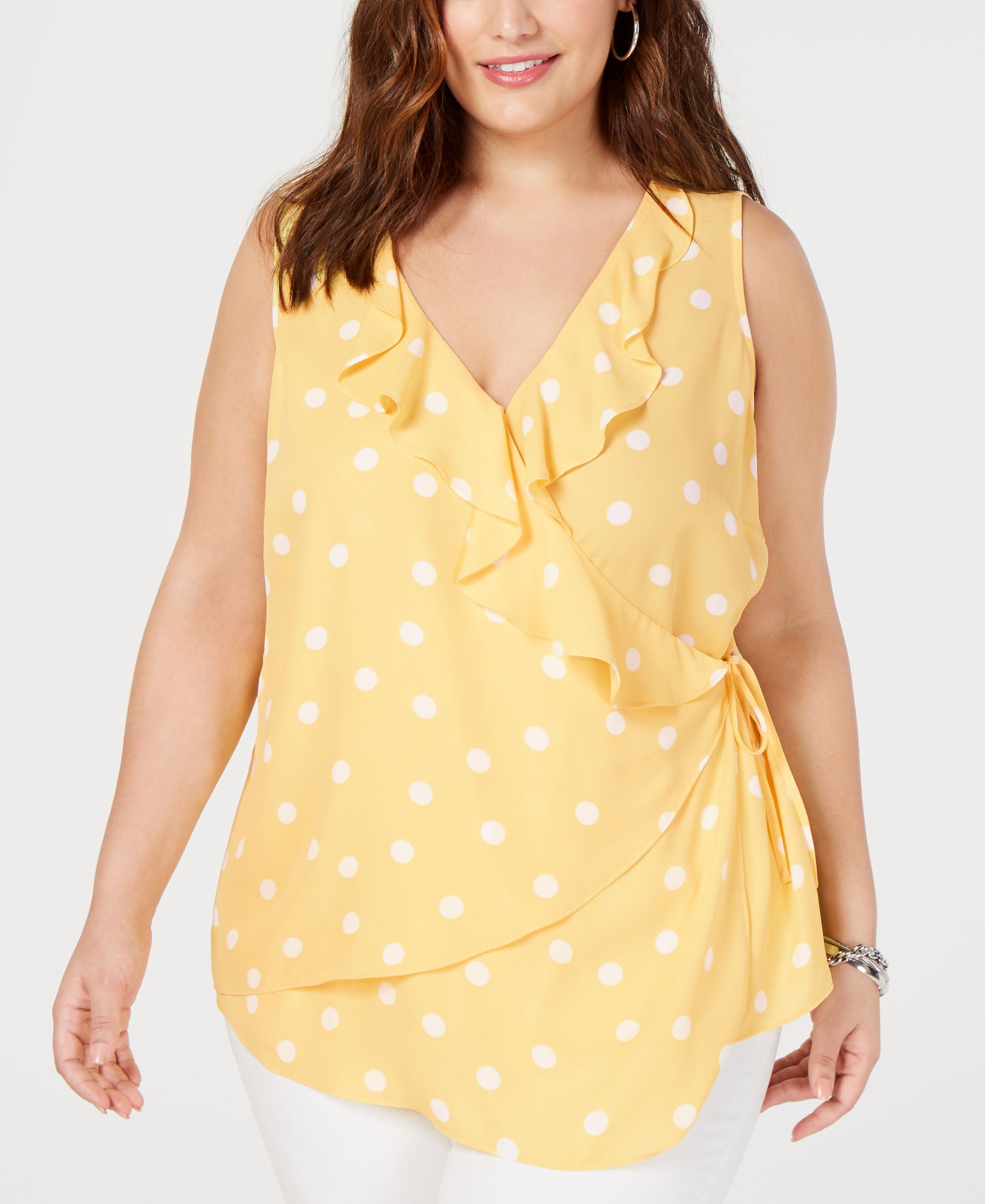 Plus Size Sleeveless Polka Dot Surplice Top