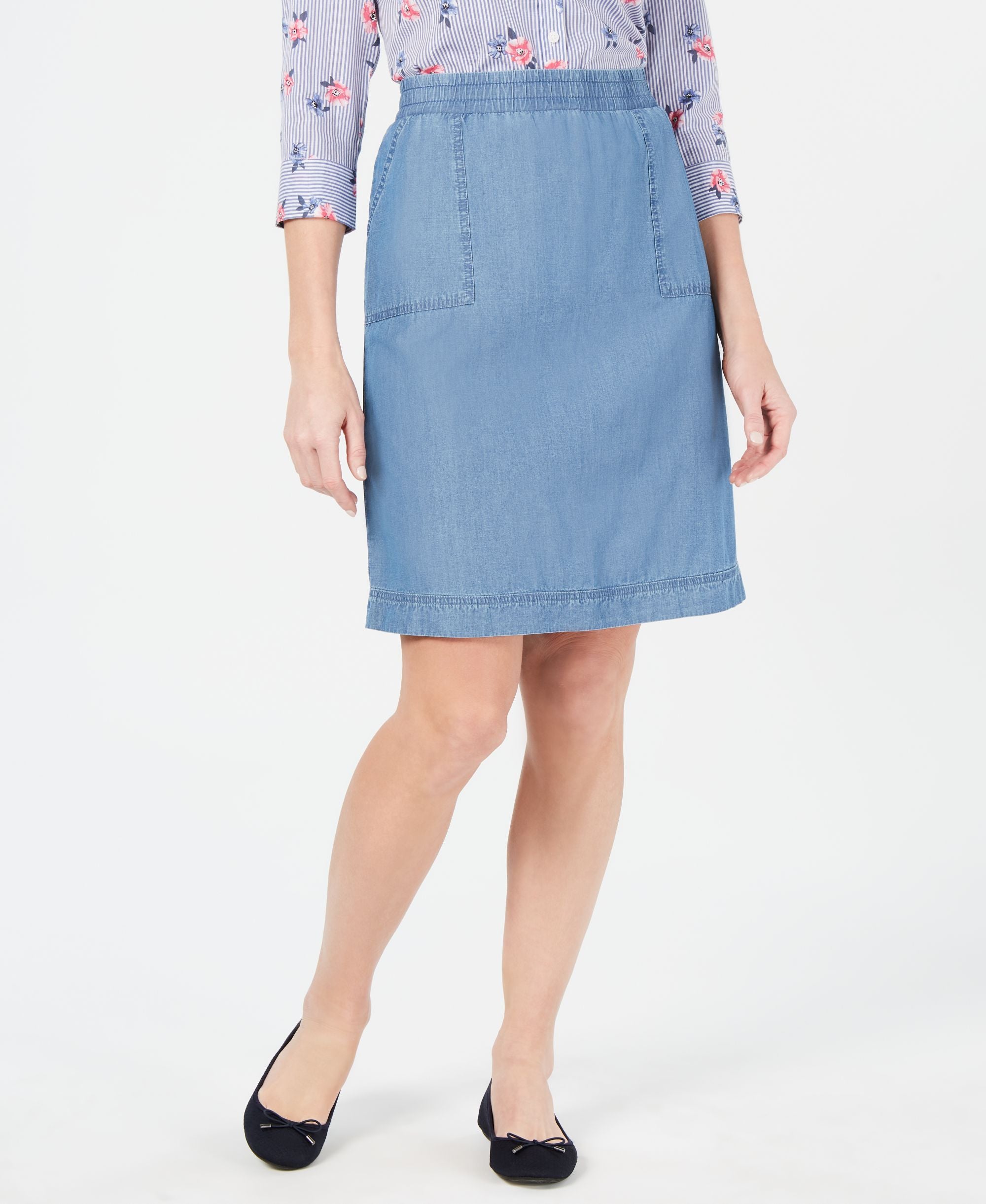 Karen Scott Petite Cotton Denim Modern Skirt