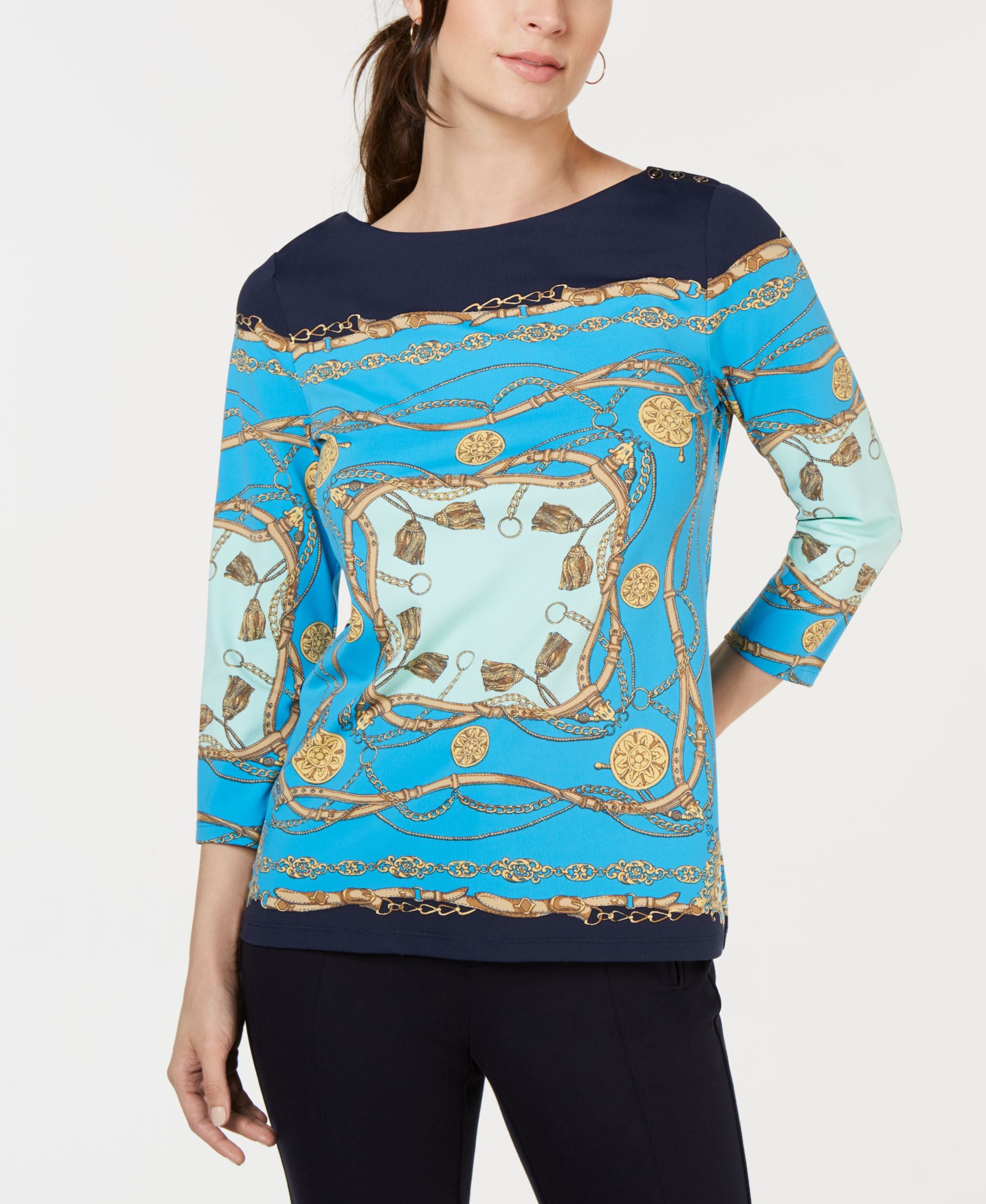 Charter Club Printed Boat Neck Premium Top