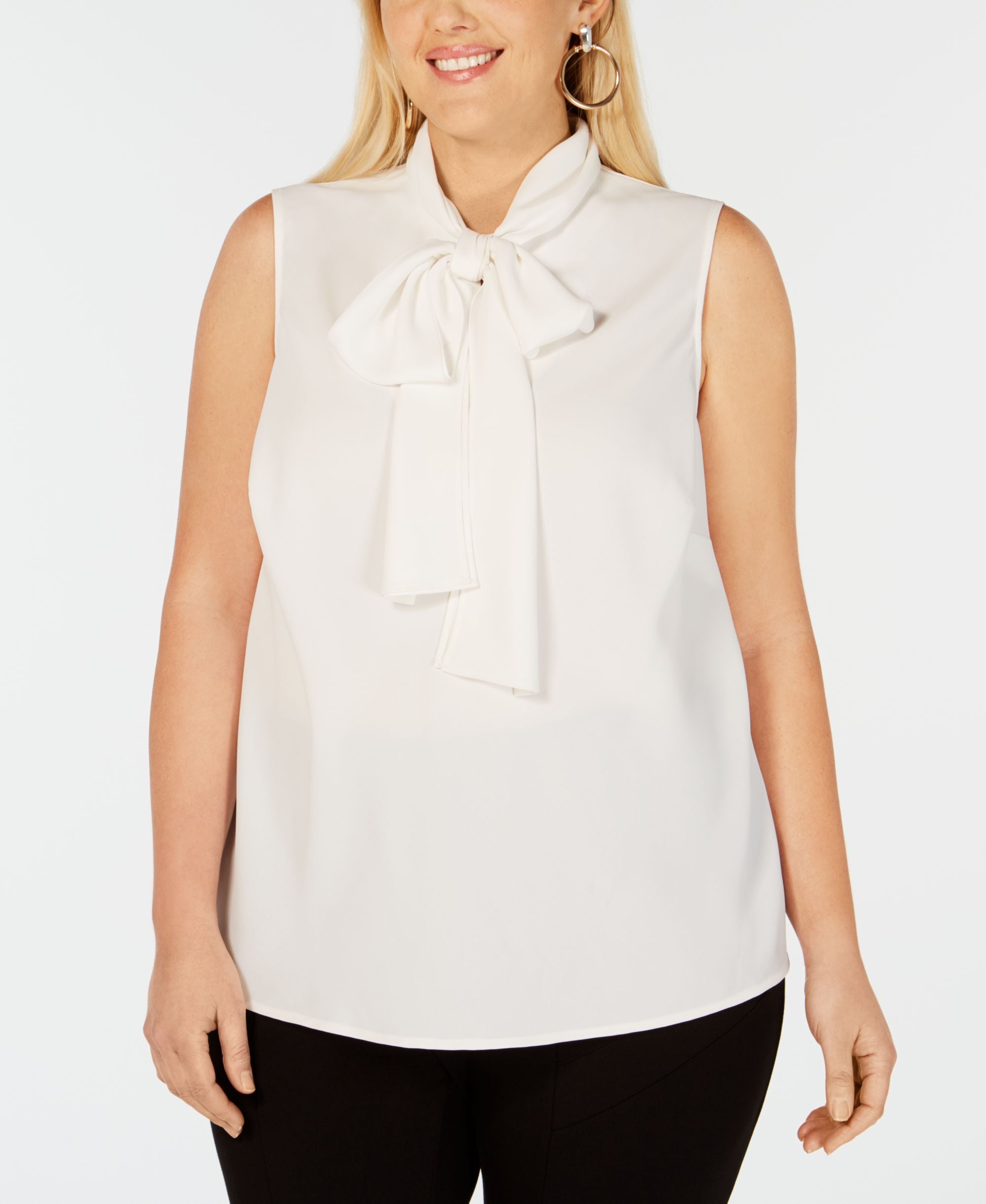 Bar III Modern Plus Size Bow Neck Signature Blouse