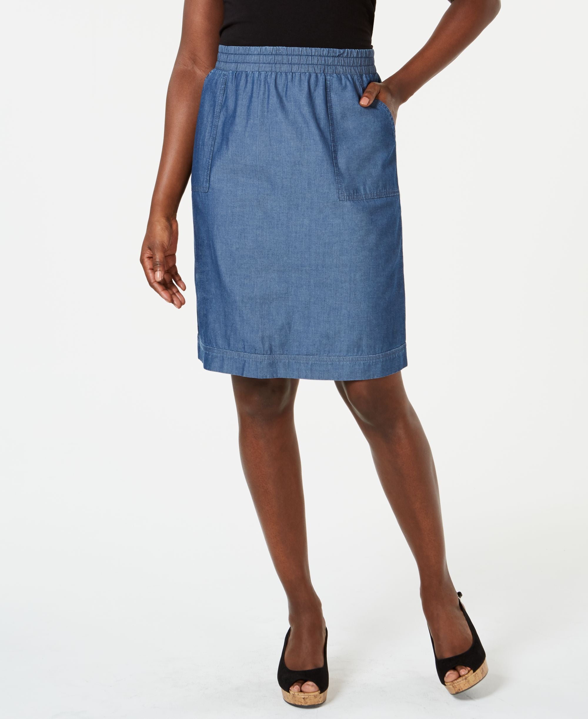 Karen Scott Petite Cotton Denim Modern Skirt