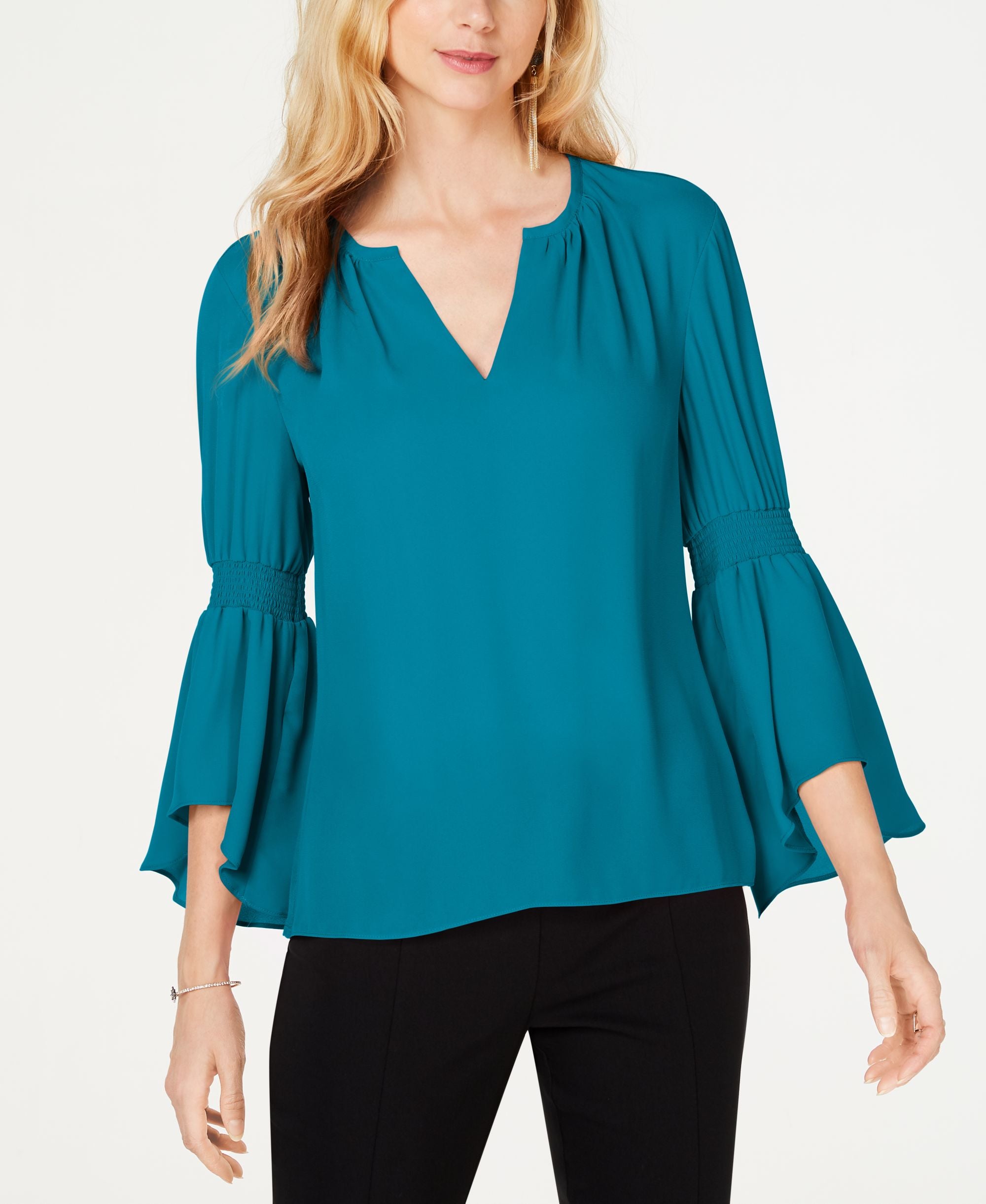 Petite Smocked Bell Sleeve Premium Top
