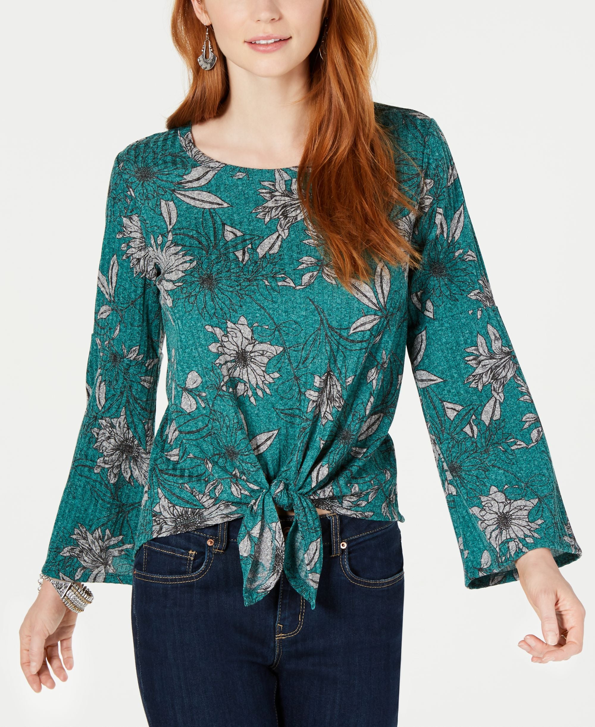 Tie-Front Lantern-Sleeve Premium Top