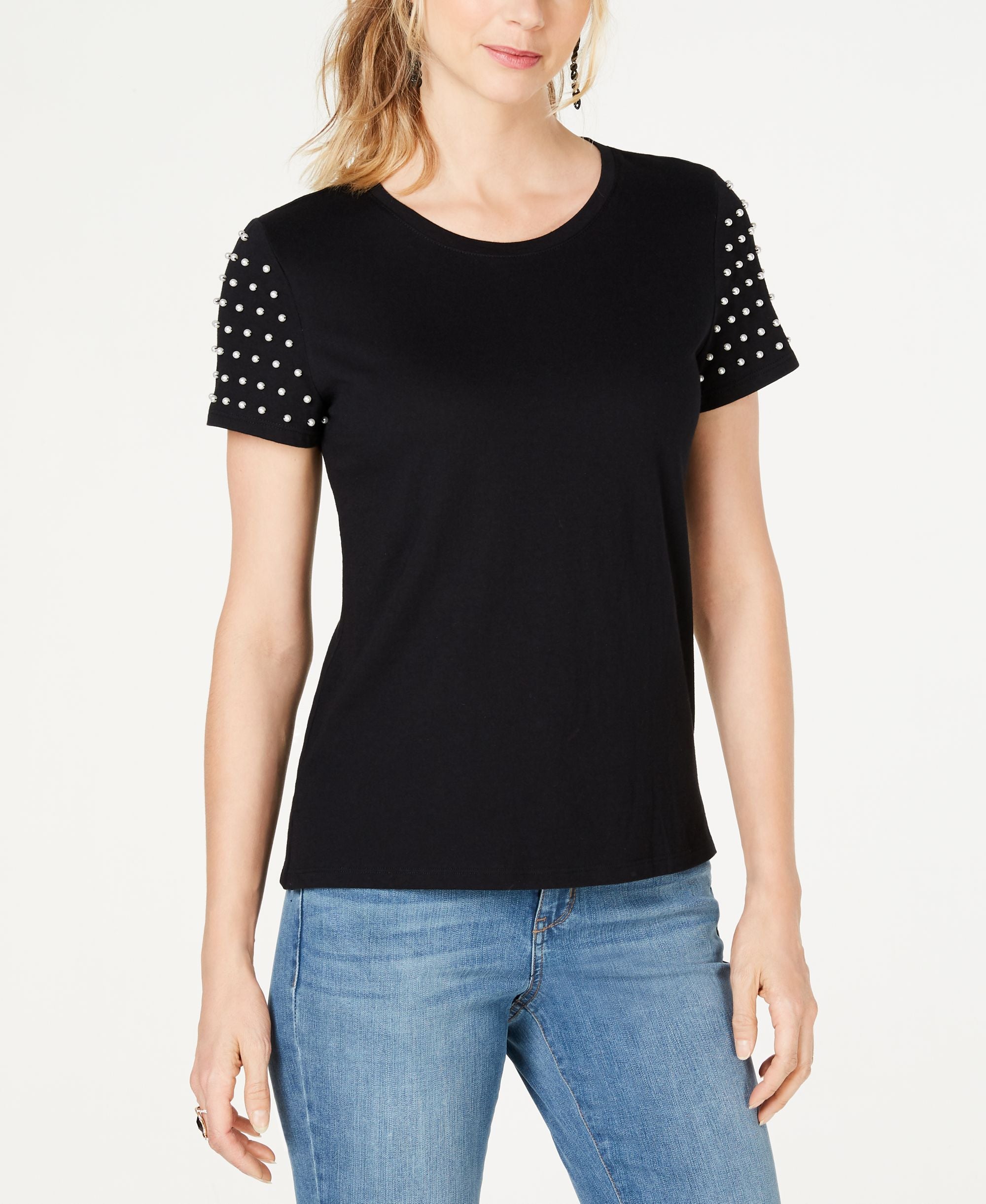 INC Faux-Pearl-Sleeve T-Modern Shirt