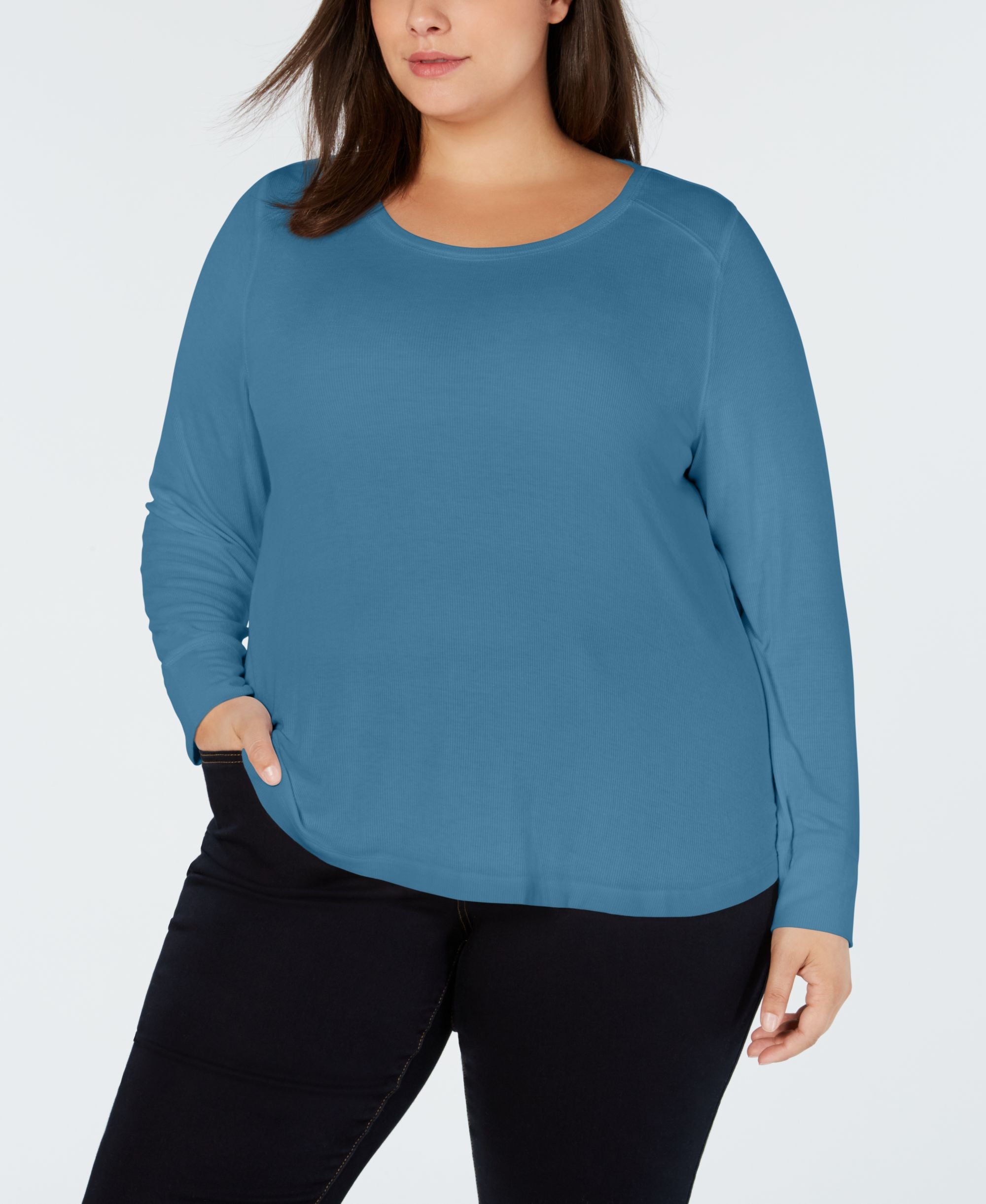 I.N.C. Plus Size Ribbed Shirttail Premium Top