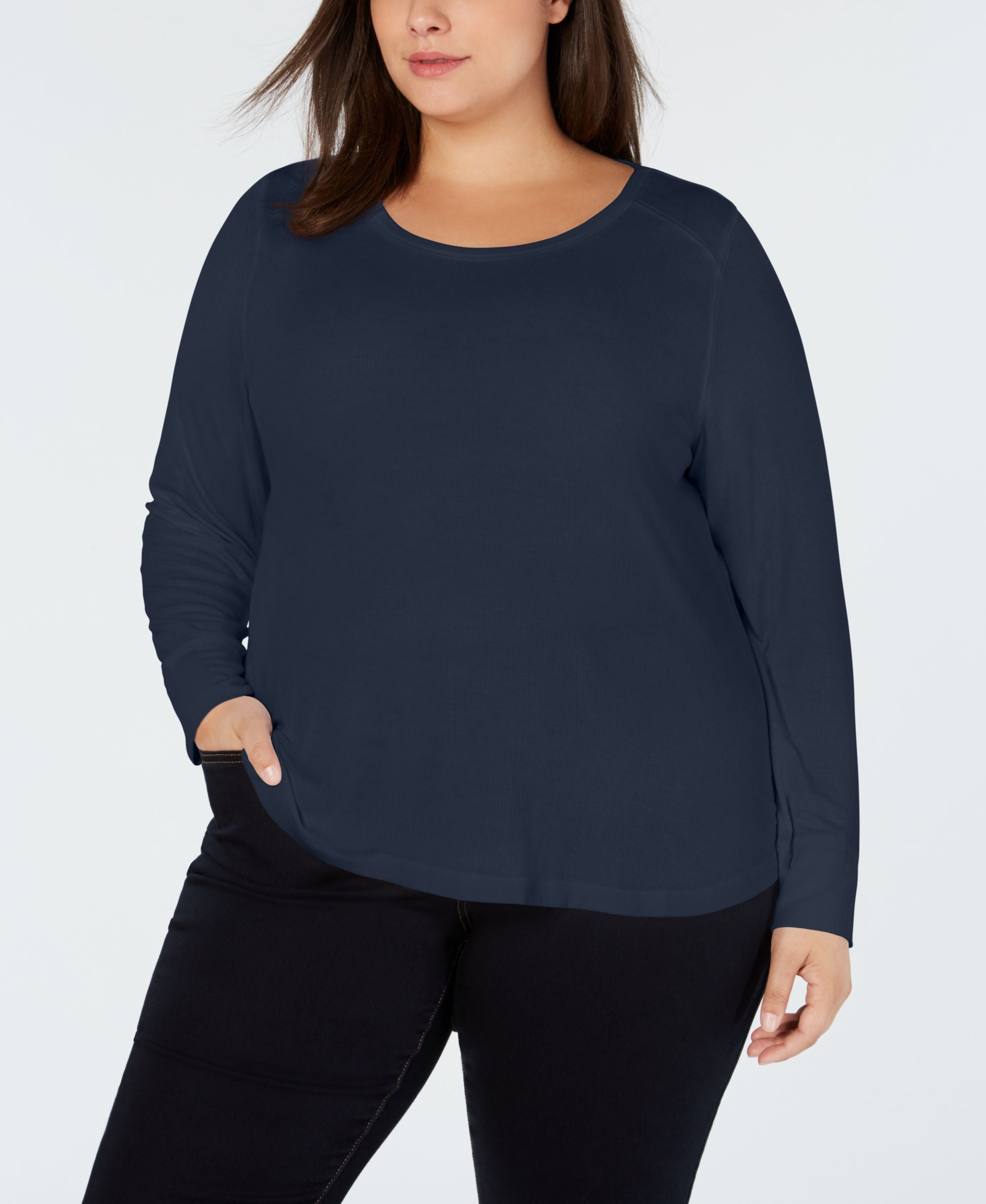I.N.C. Plus Size Ribbed Shirttail Premium Top