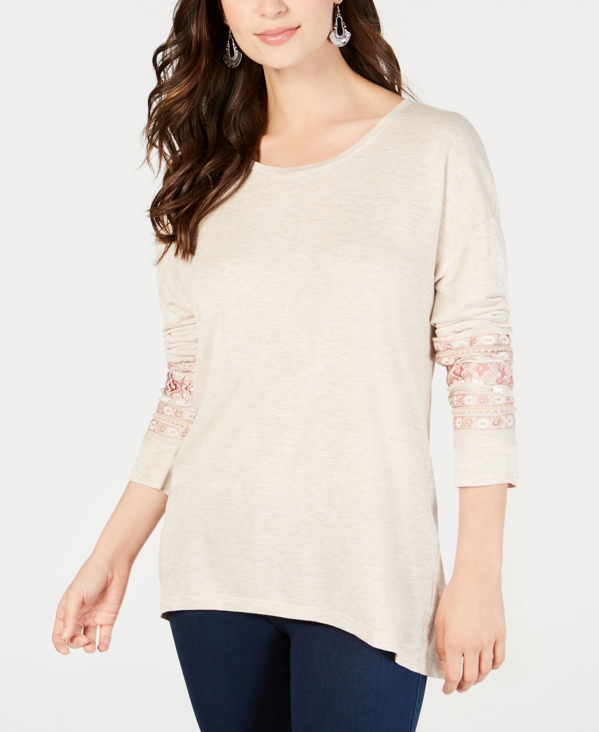 Style & Co Embroidered High Low Premium Top