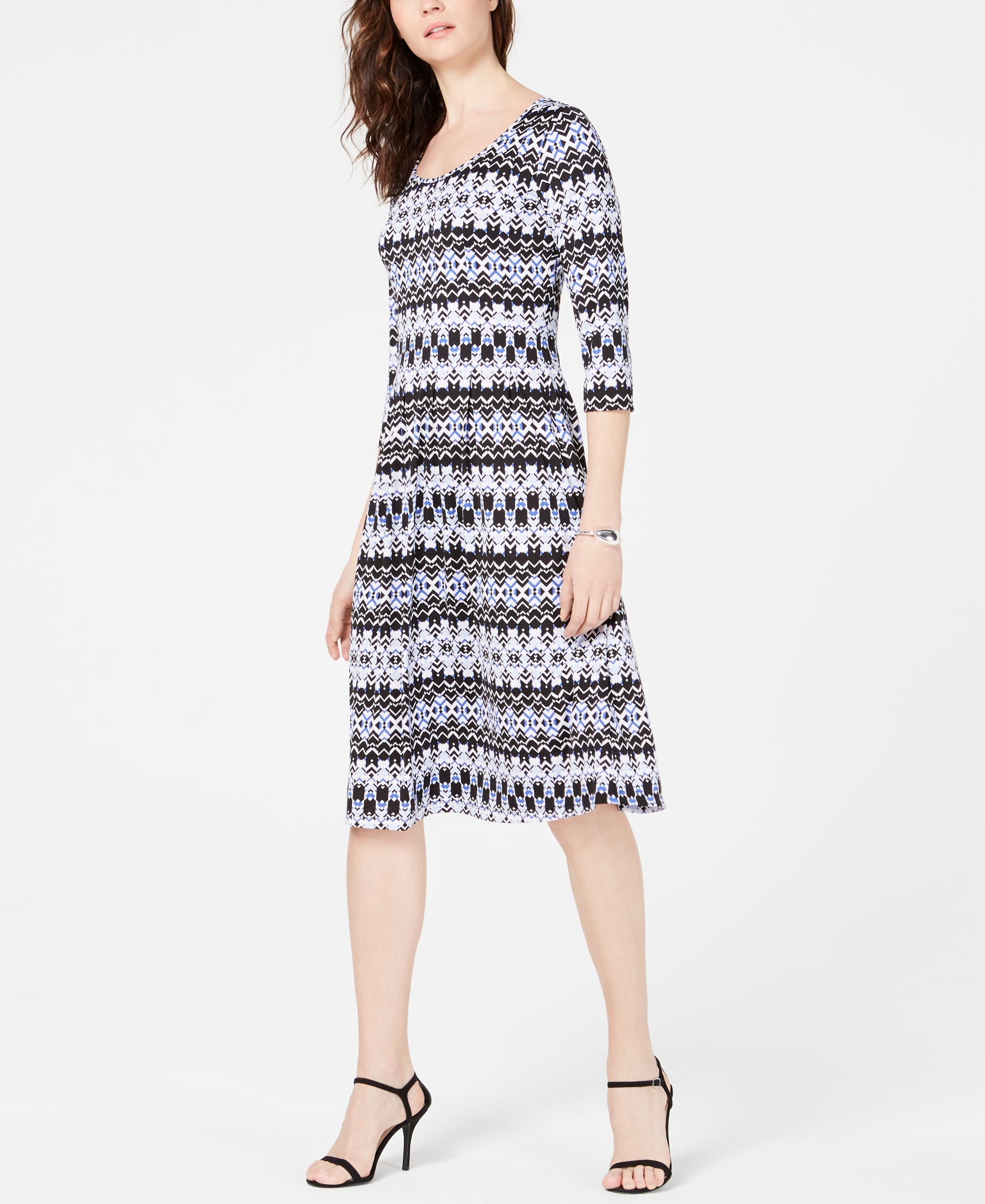 Petite 3/4-Sleeve Printed Dress