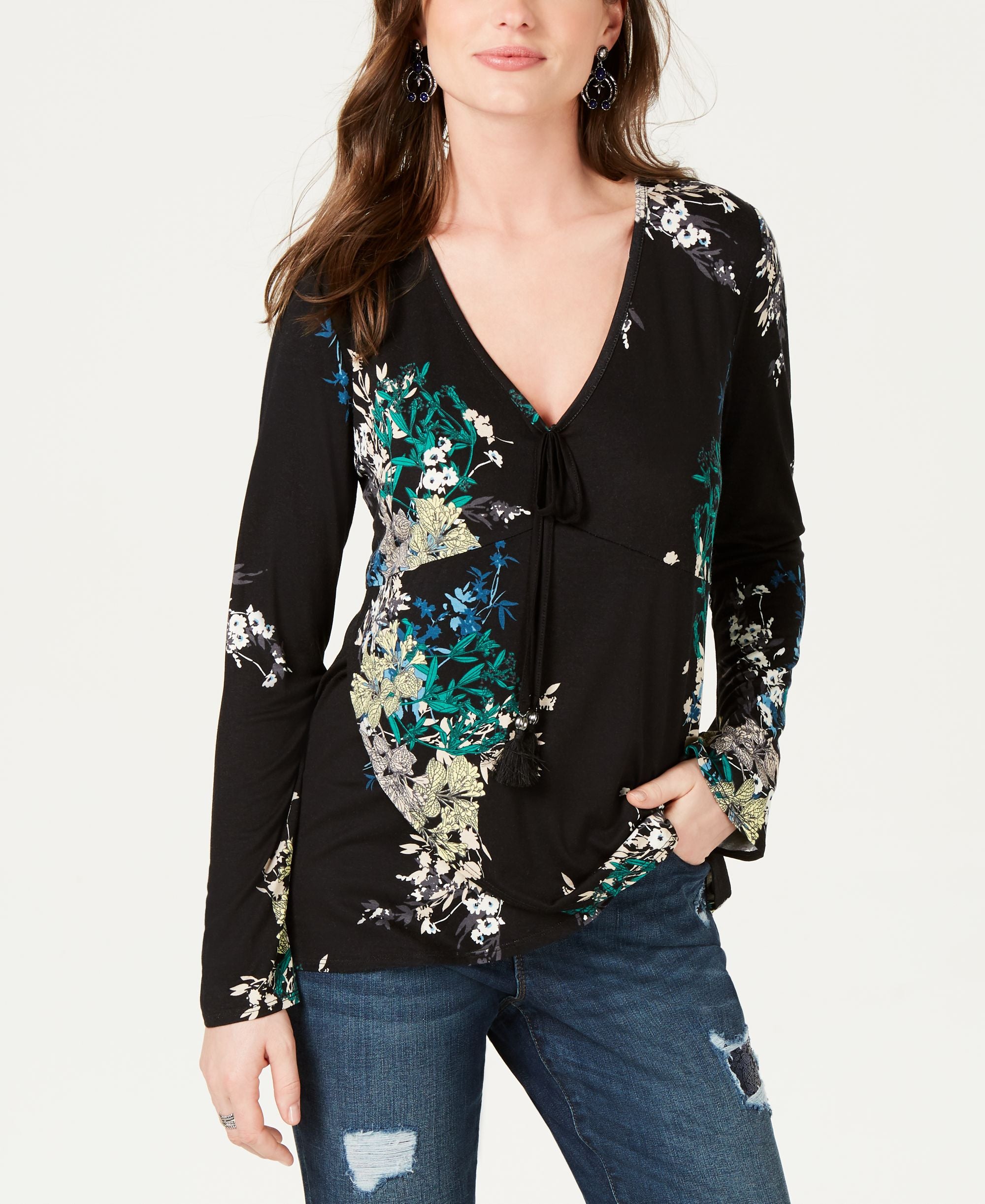 Style & Co Printed Surplice Premium Top