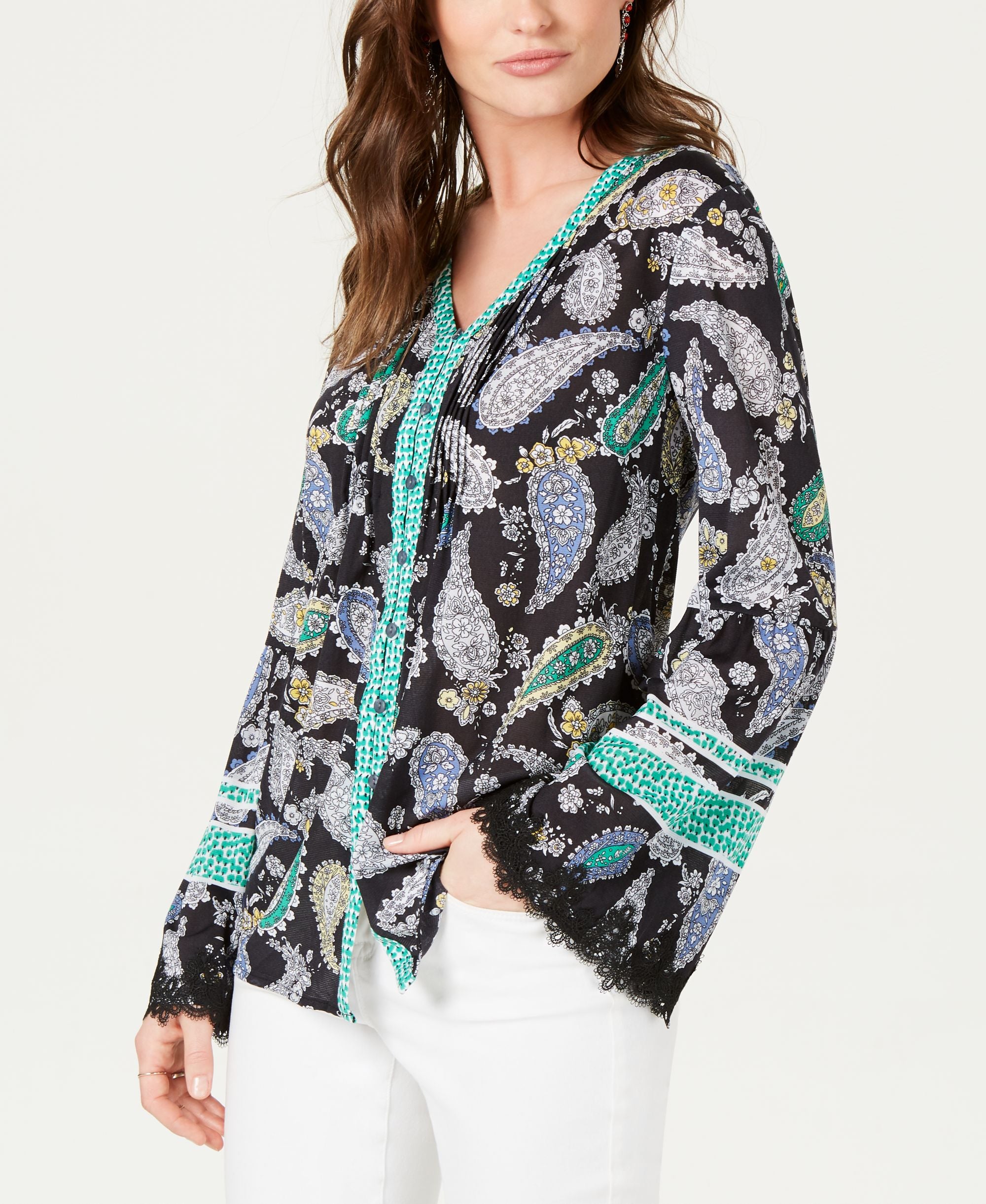 Style & Co Printed Flare Sleeve Premium Top