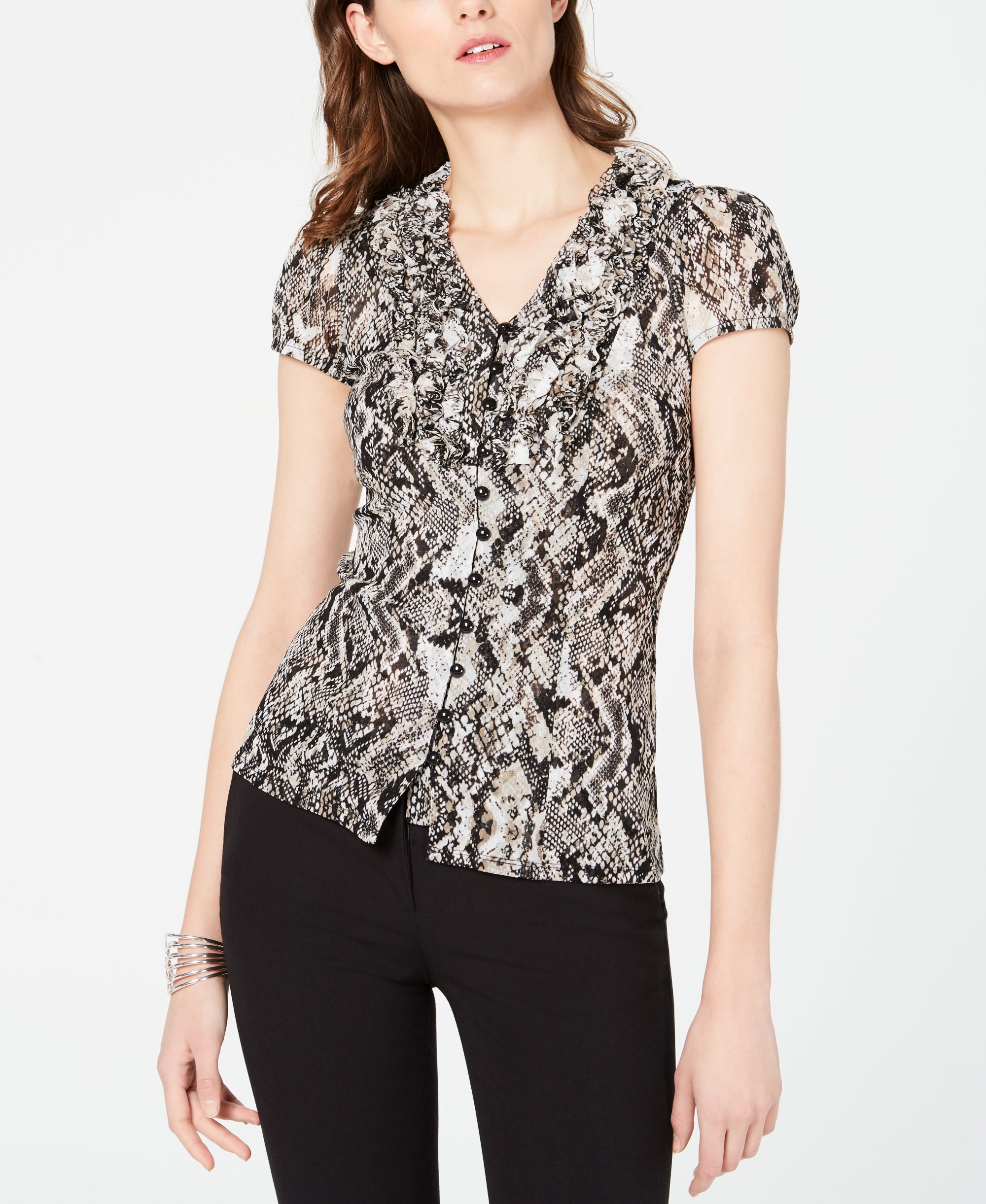 INC Ruffled Printed Signature Blouse