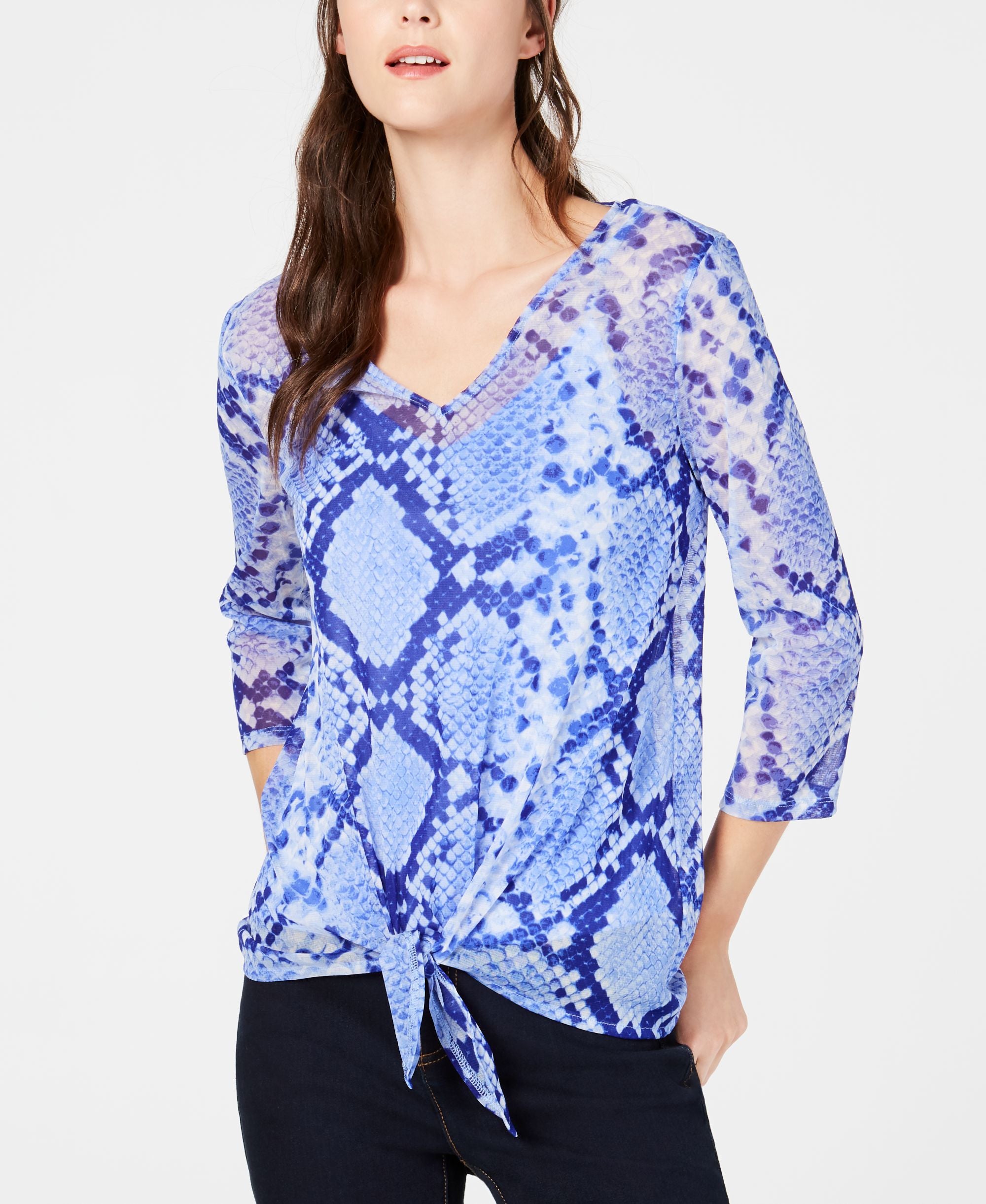 Printed Mesh Tie Front Premium Top