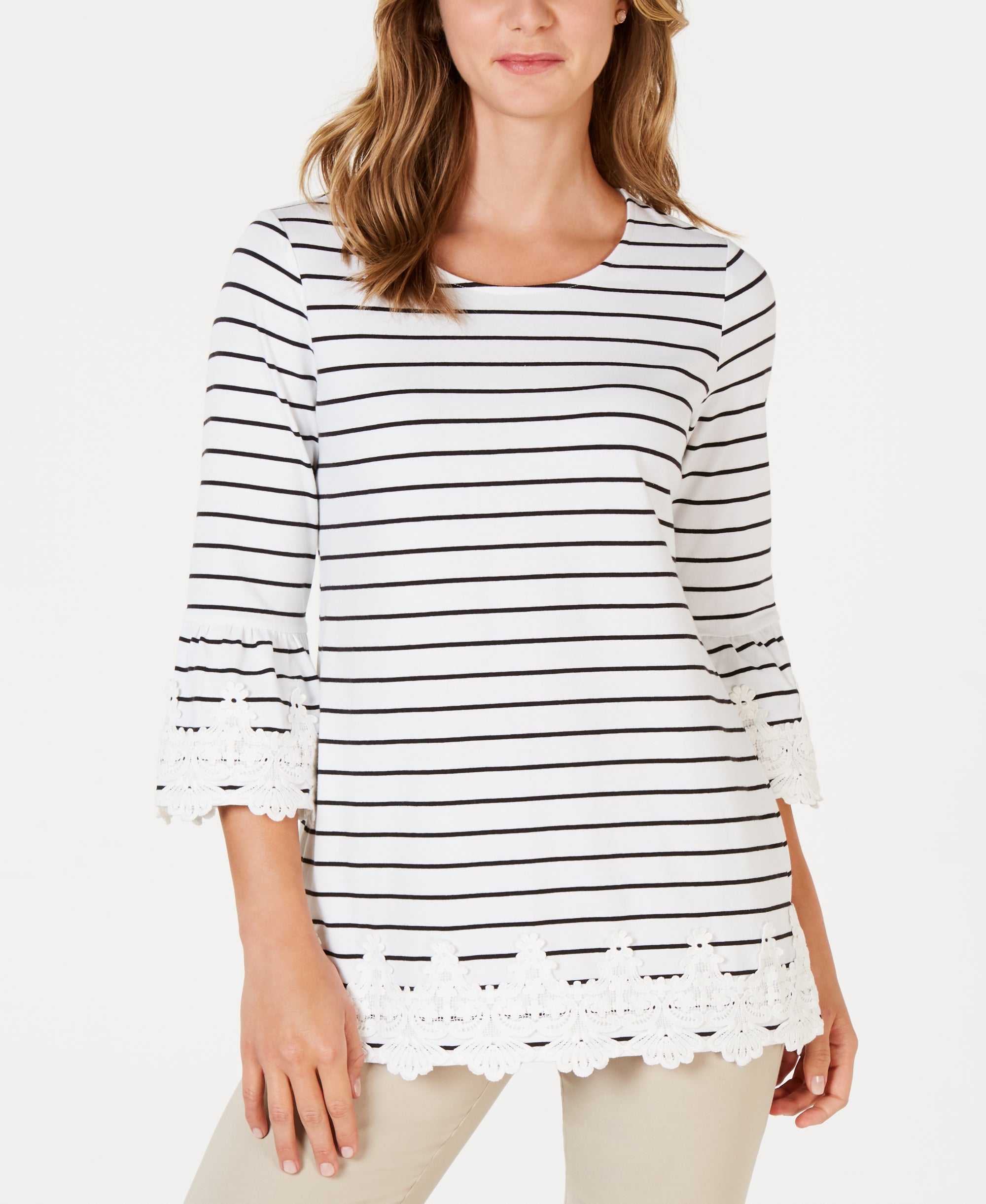 Striped Lace-Trim Premium Top