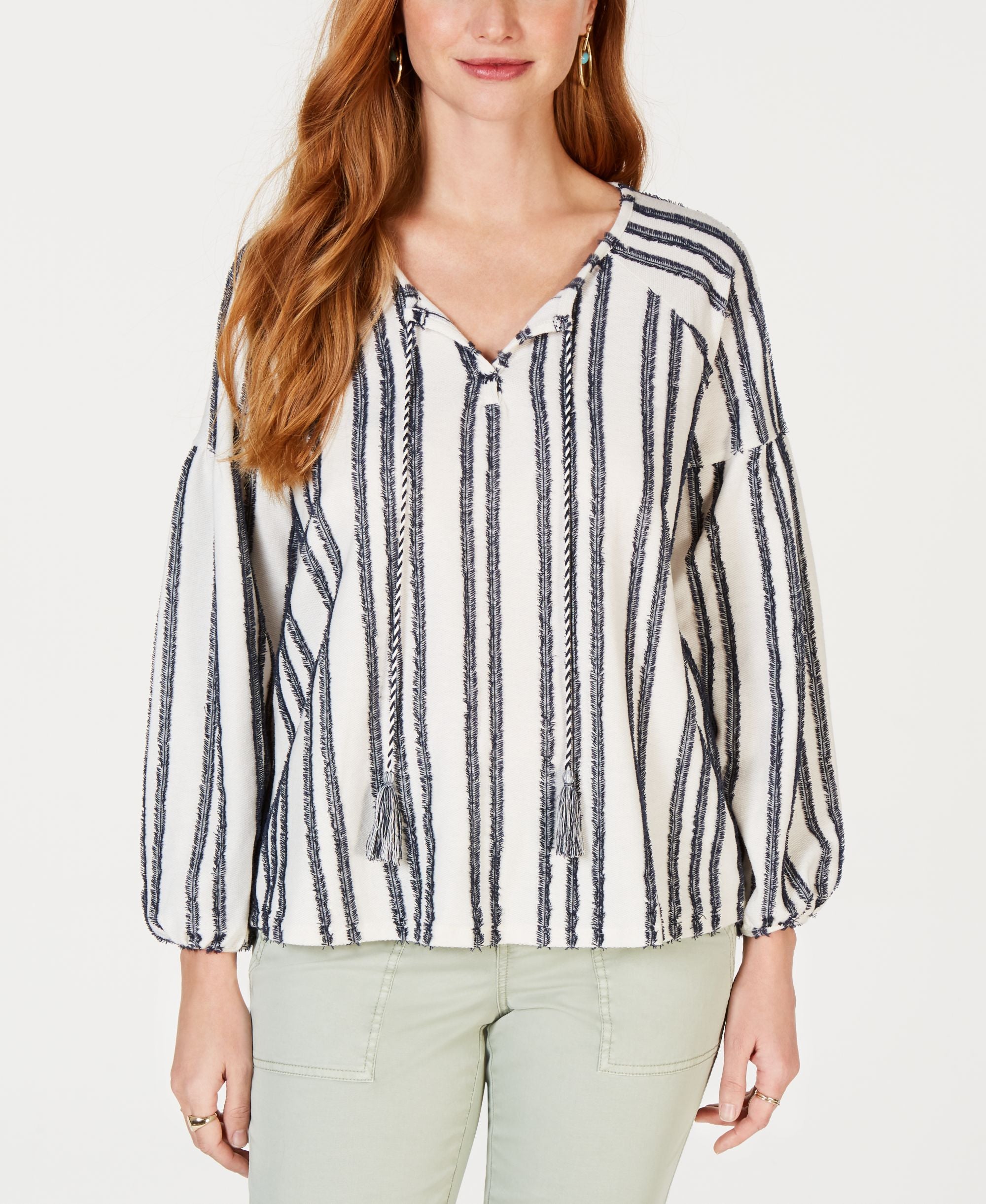 Style & Co Striped Tassel Premium Top