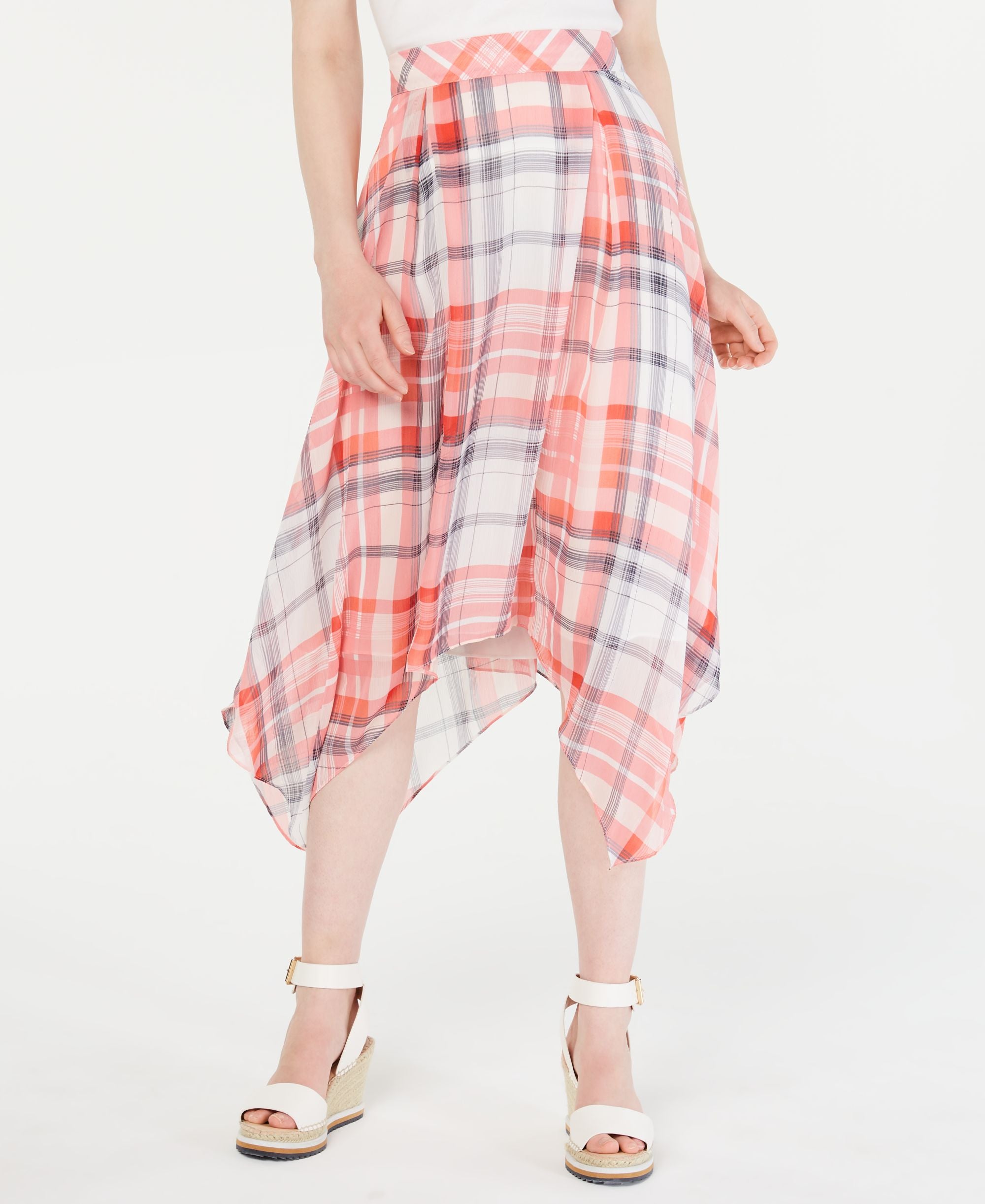 Tommy Hilfiger Plaid Handkerchief Hem Modern Skirt